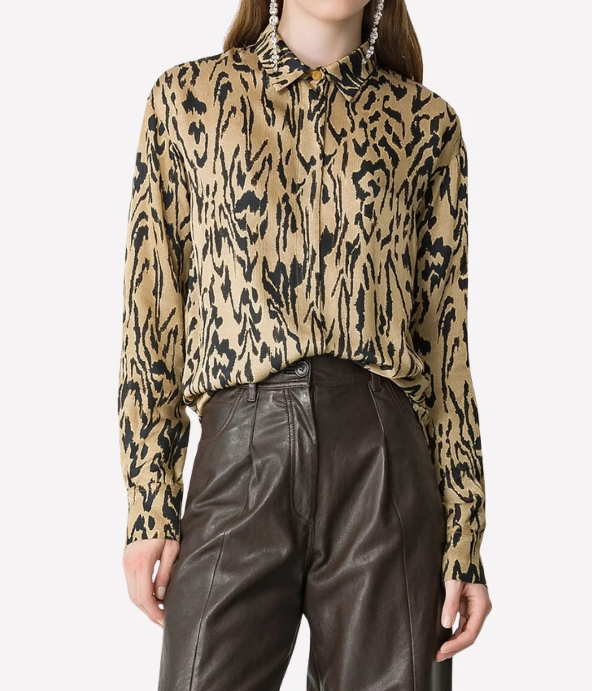 Moiree Print Satin Oversized Shirt in Honey