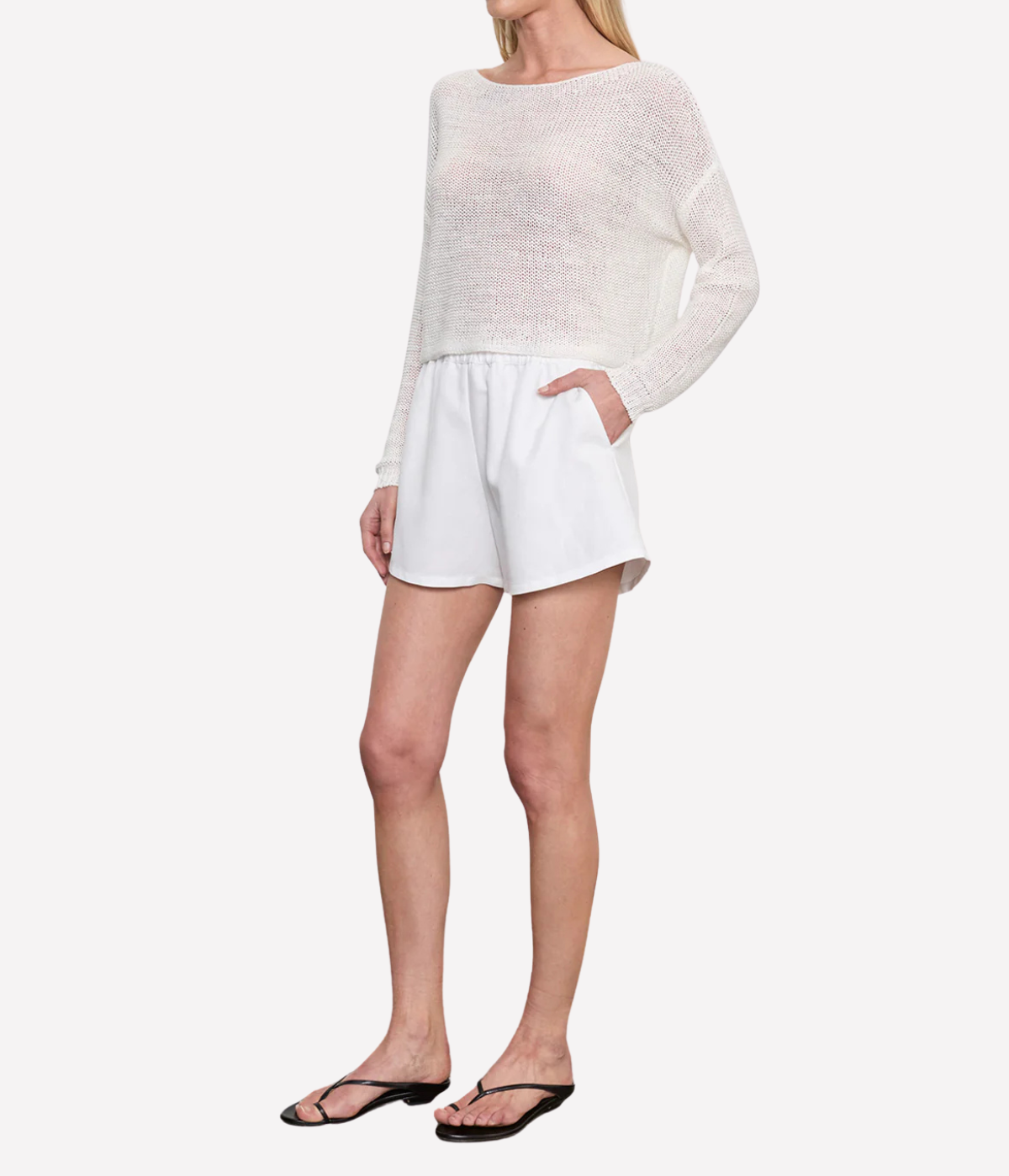 Linen Open Bateau Top In White