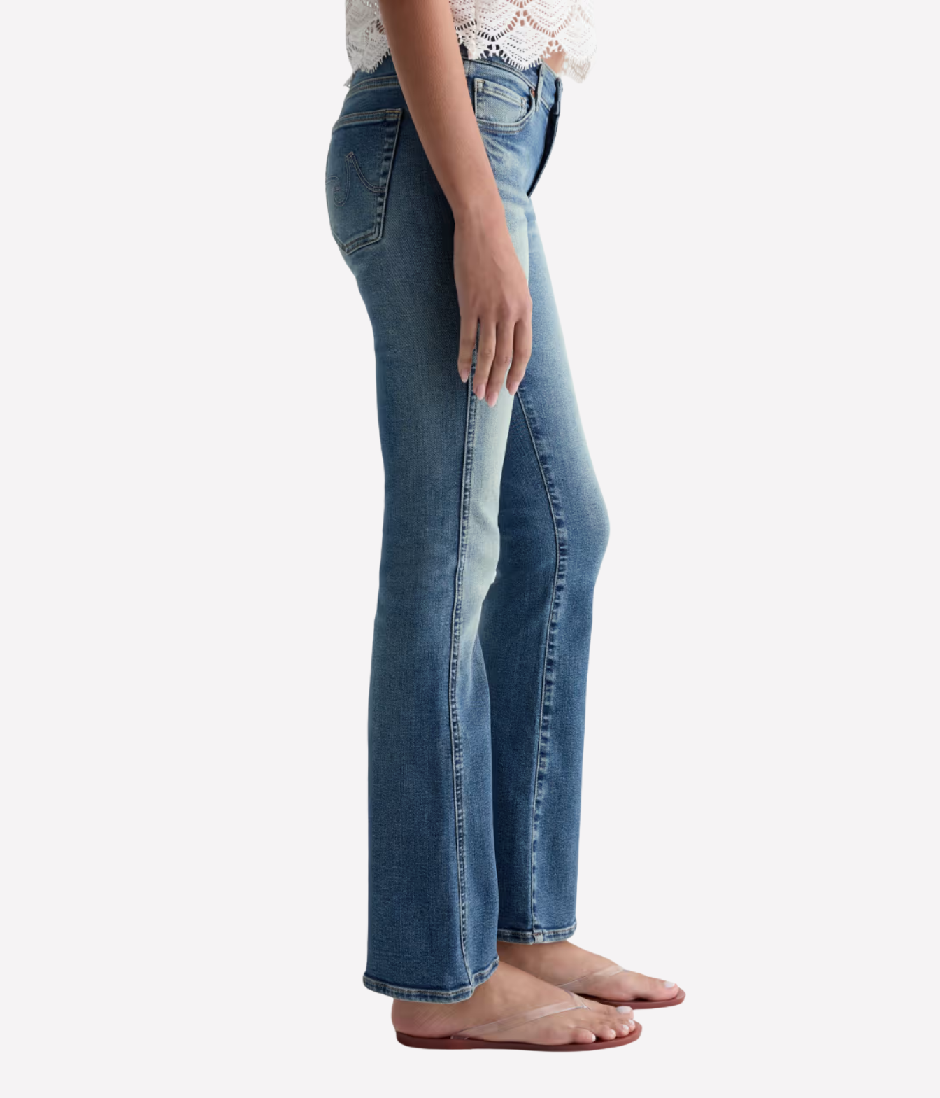 AG Angel Jean in 15 Years Bouquet lower half on model - side view