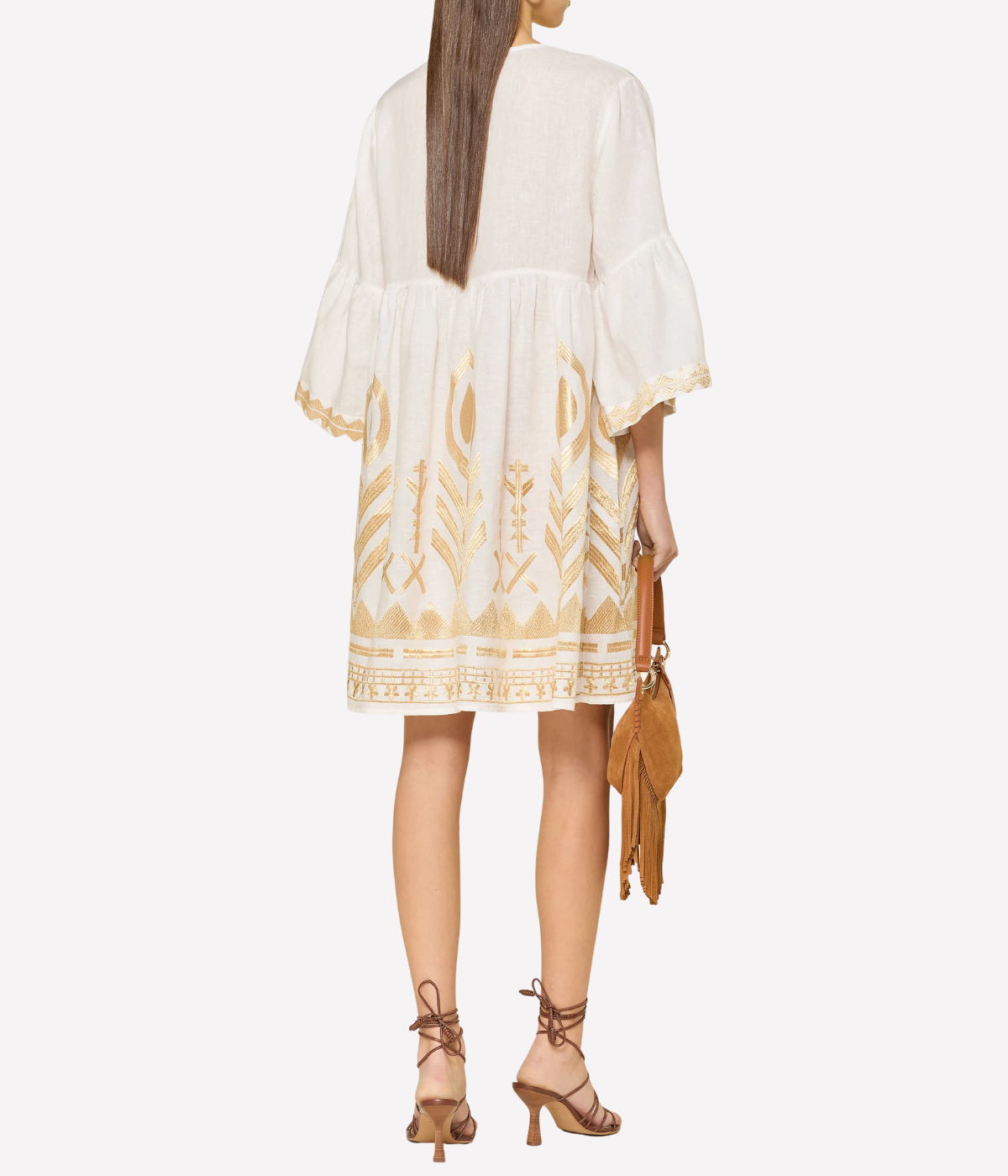 Feather Bell Sleeve Short Dress in Natural Champagne