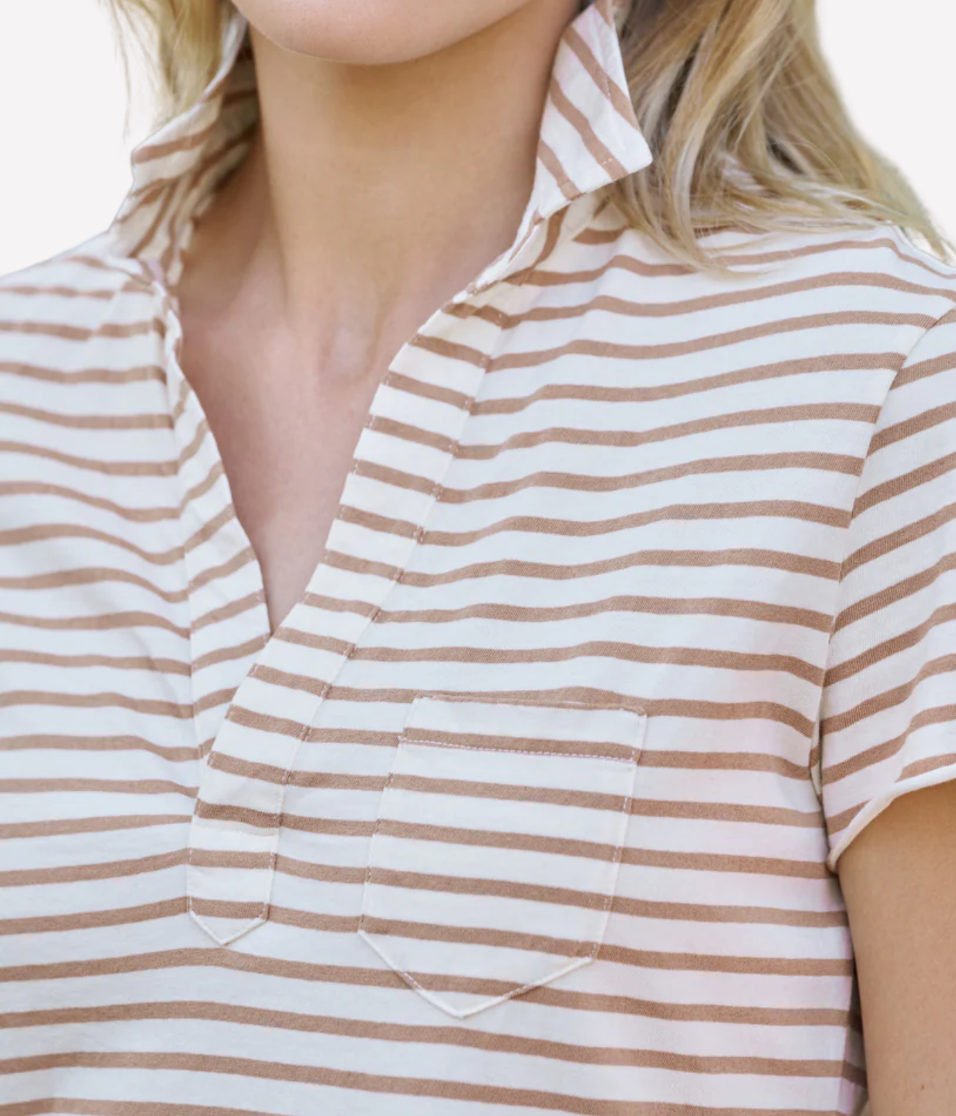 Charlotte Perfect Polo in Vintage White Camel Stripe