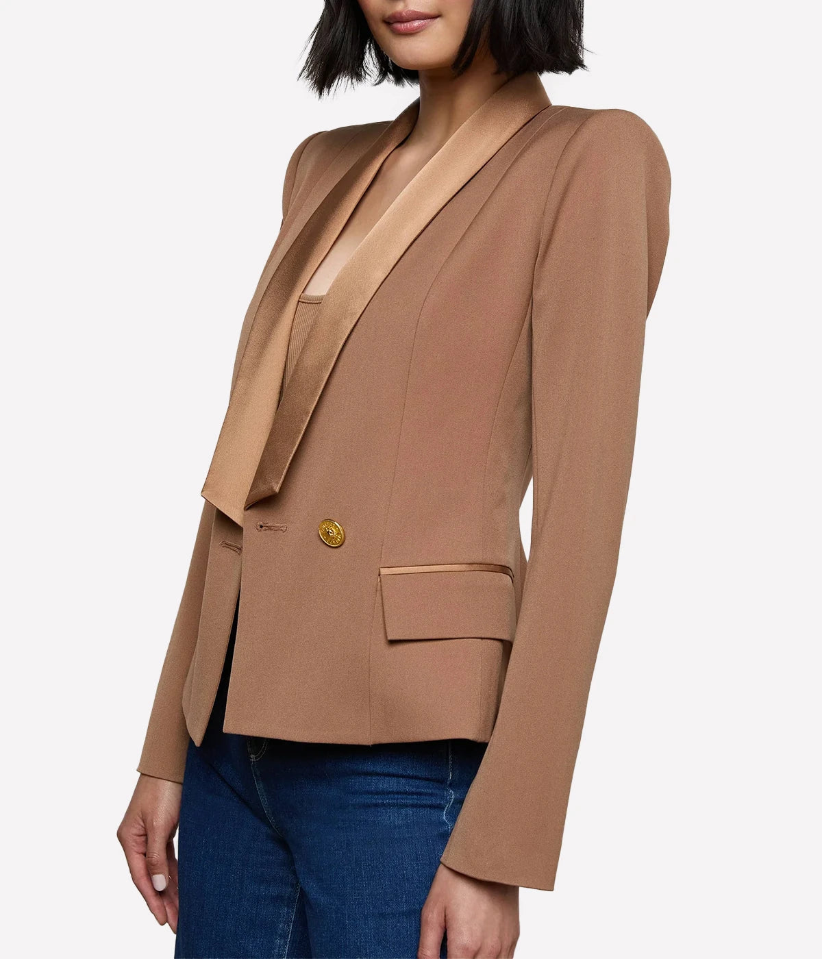 Imogen Satin Lapel Blazer in Cinnamon Swirl