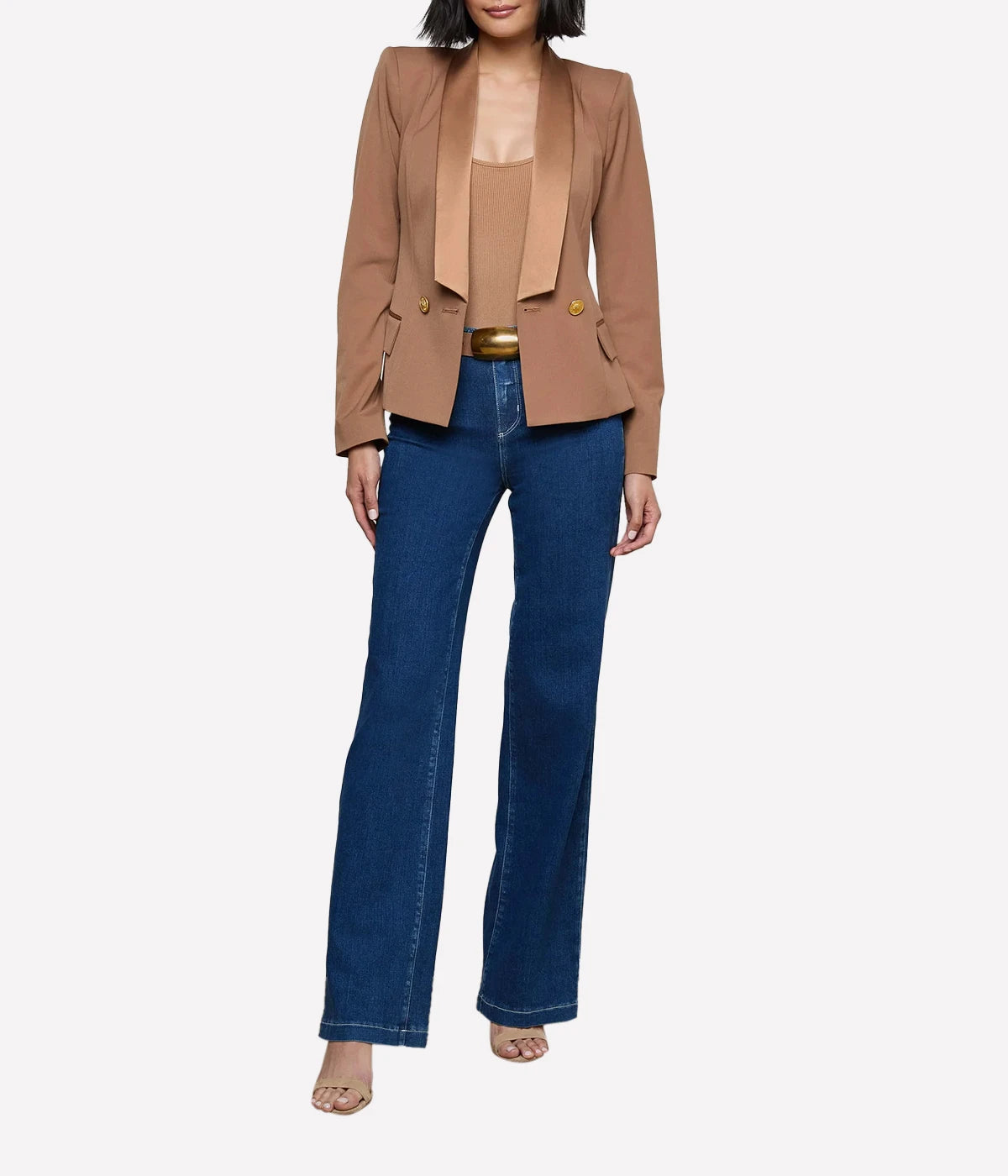 Imogen Satin Lapel Blazer in Cinnamon Swirl