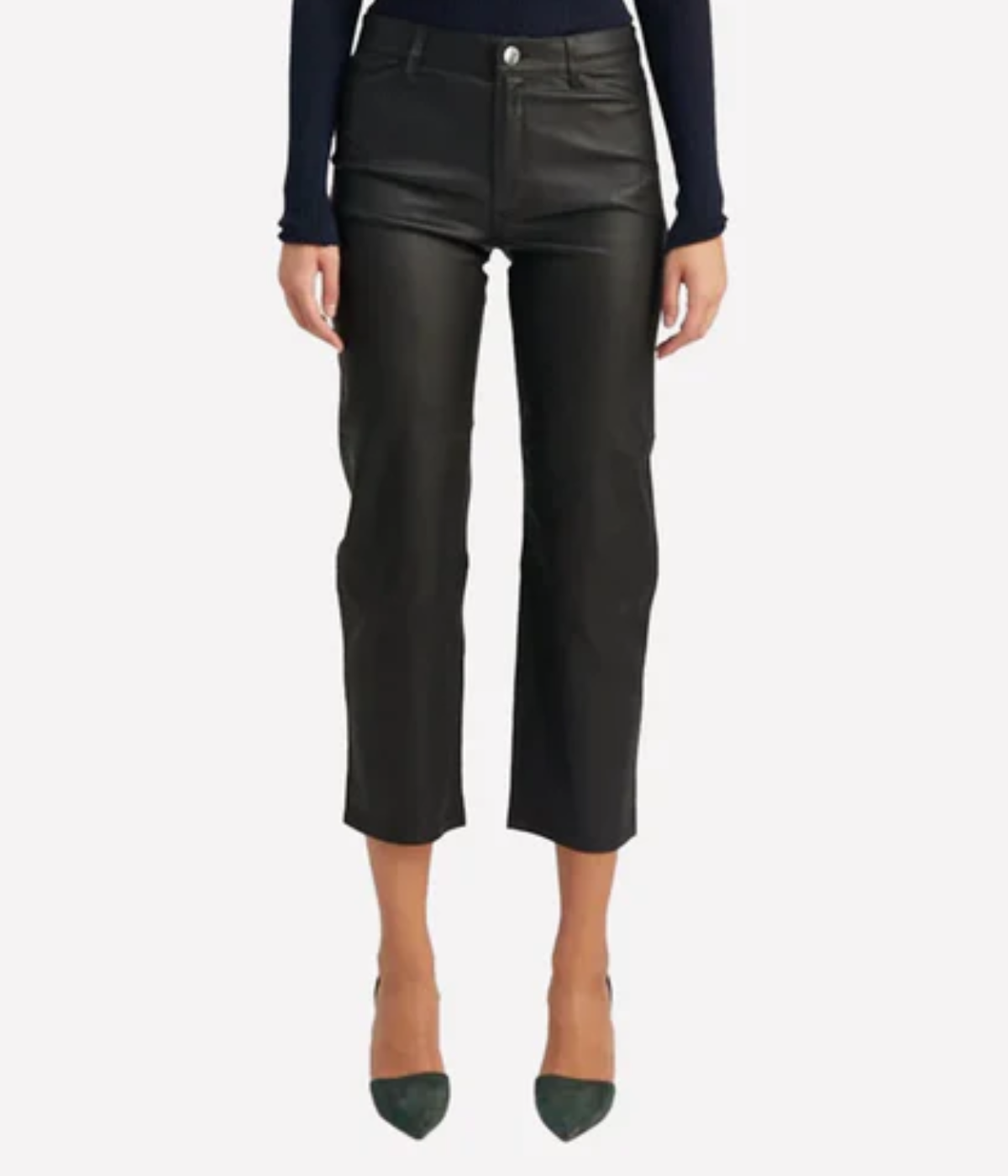 5 Pocket Straight Leg Leather Pant in Black
