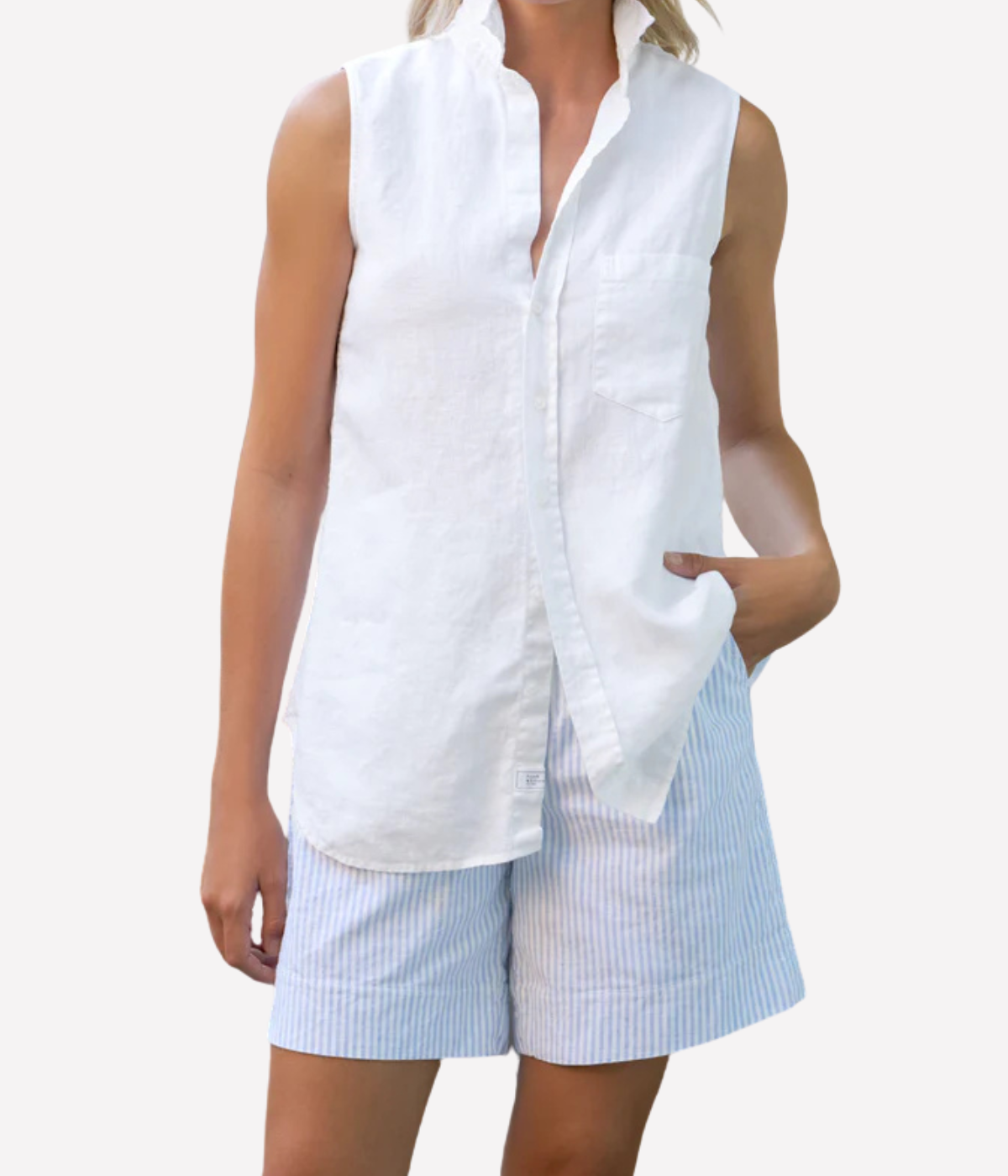 Finley Linen Sleeveless Button Up In White