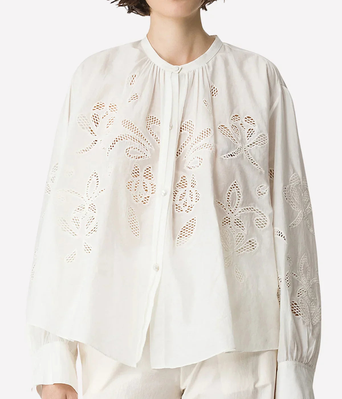 Lunamaris Embroidery Voile Bohemian Shirt In Avorio
