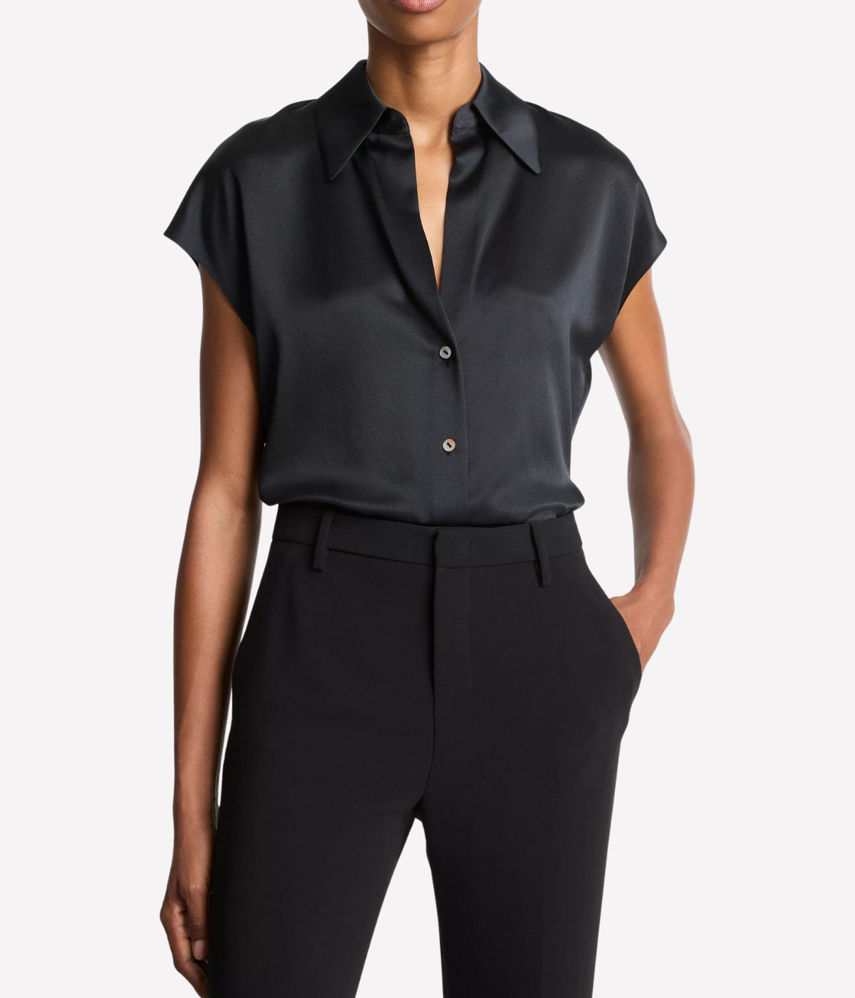 Cap Sleeve Ruched Back Blouse in Black
