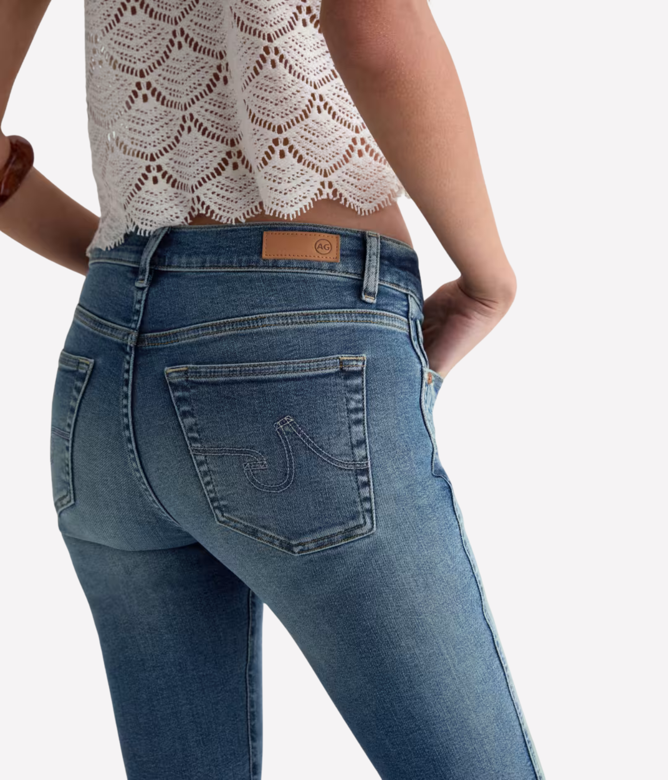 AG Angel Jean in 15 Years Bouquet close up on back pocket