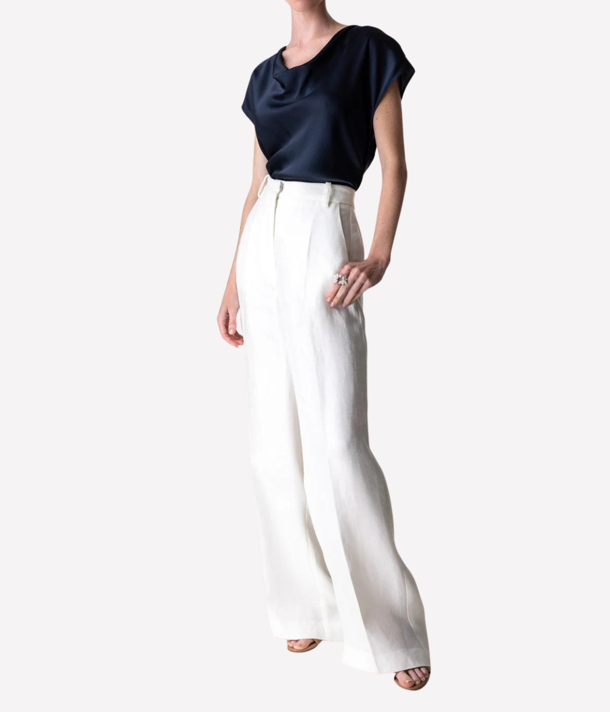 Cowl Neck Cap Sleeve Blouse Top in COASTAL