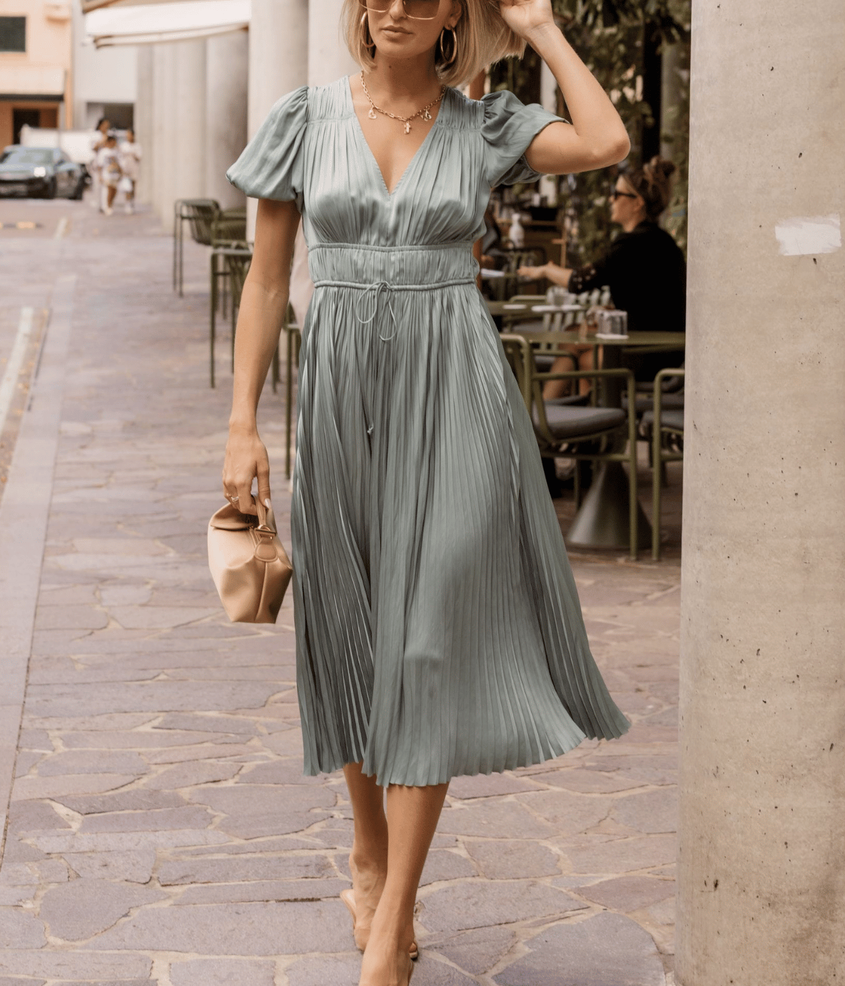 Audra Puff Sleeve Dress in Sea Glass