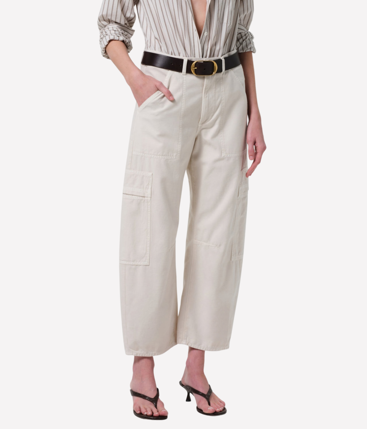 Marcelle Low Slung Cargo in Sateen Pant in Almondette