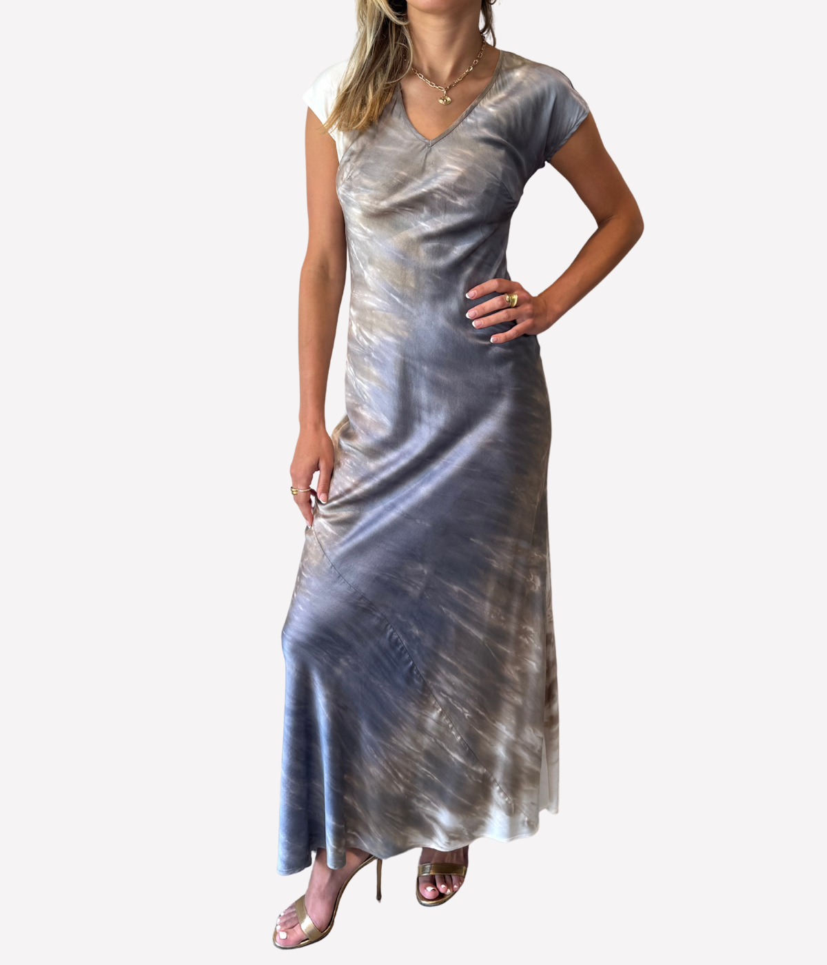 Cap Sleeve Maxi Dress in Sand Dye Moon Grey