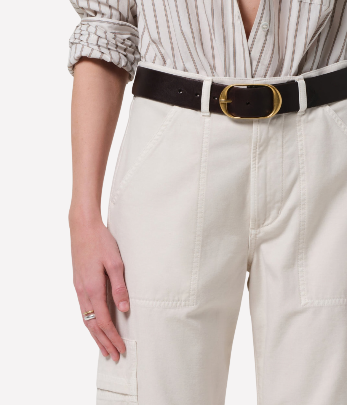 Marcelle Low Slung Cargo in Sateen Pant in Almondette