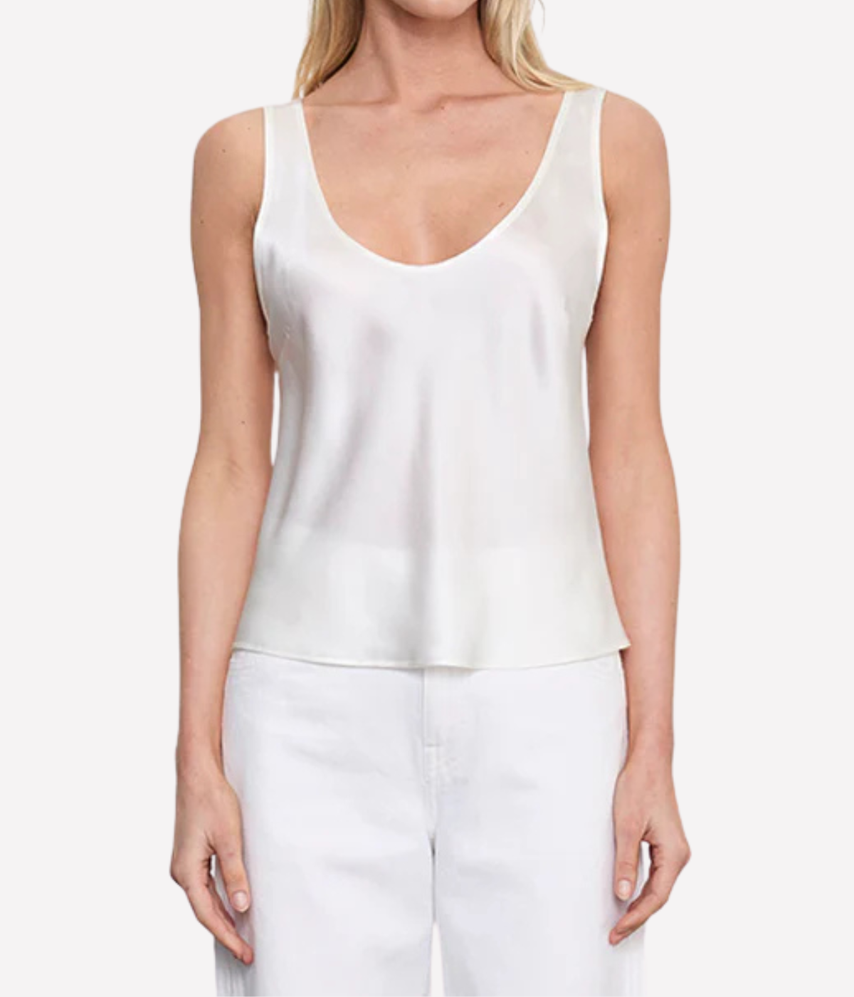 Silk Satin U Tank in Off White