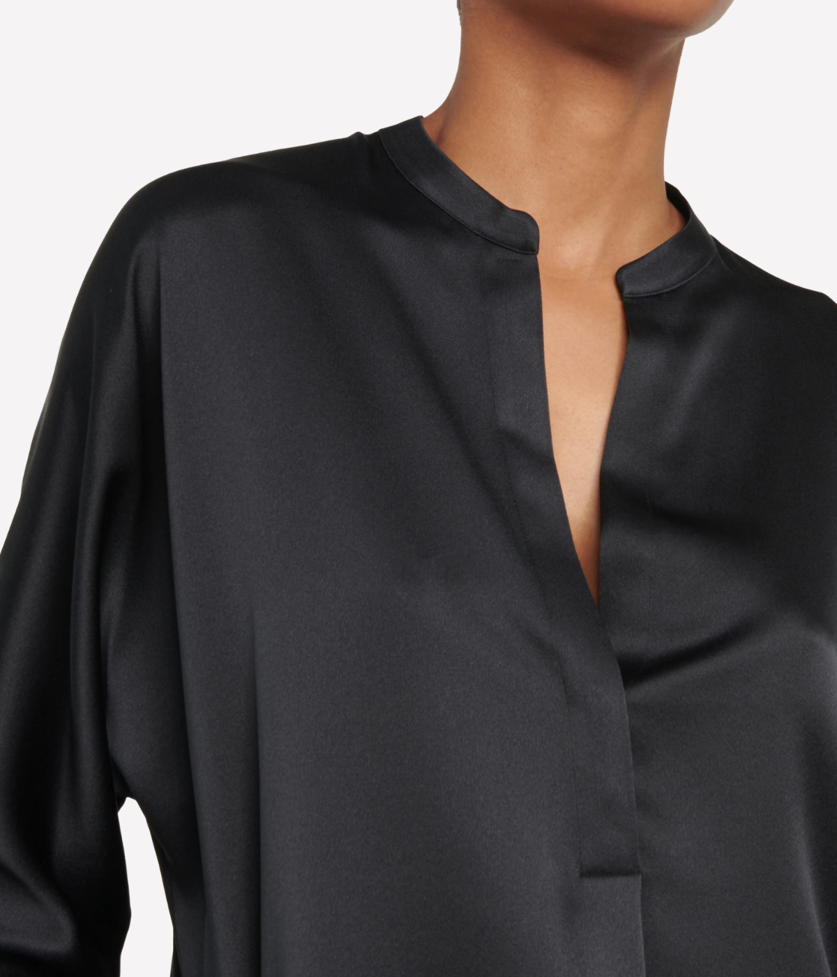 Band Collar Blouse in Black