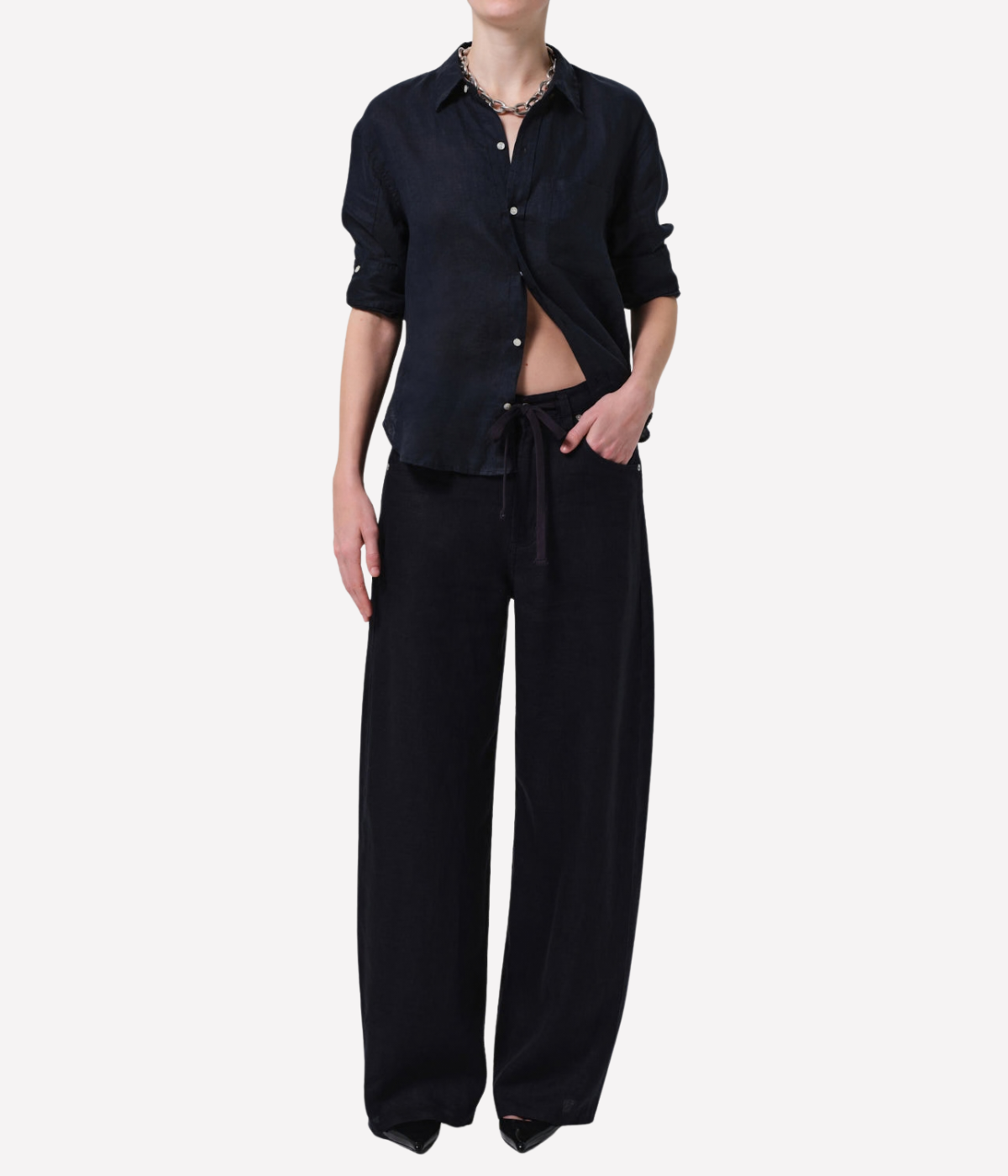 Brynn Drawstring Trouser In True Navy