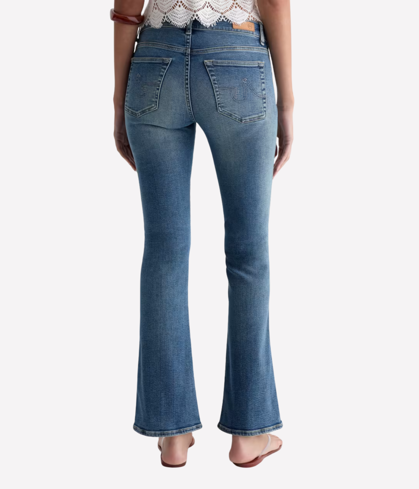 AG Angel Jean in 15 Years Bouquet lower half on model - back view