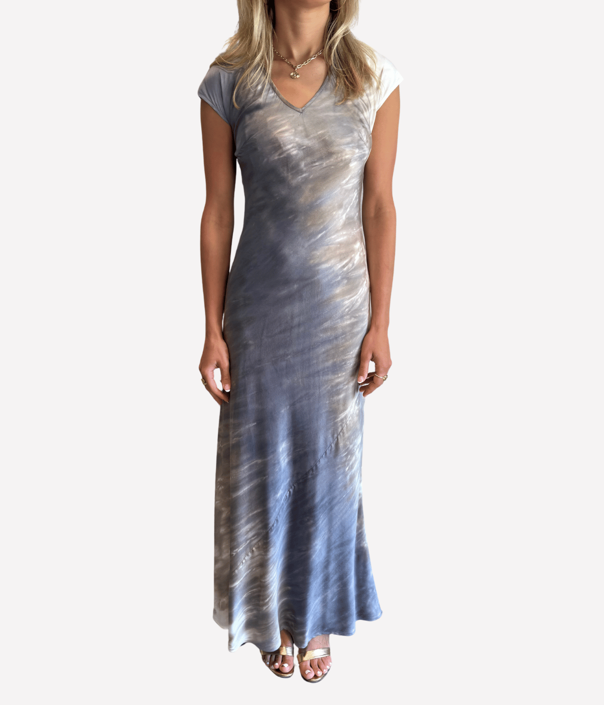 Cap Sleeve Maxi Dress in Sand Dye Moon Grey