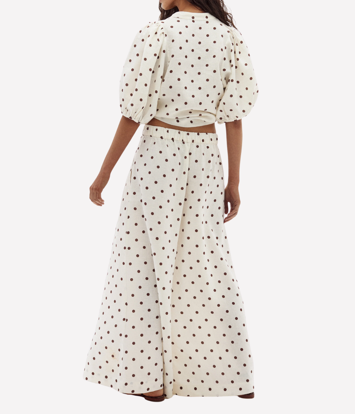 Bubble Linen Shirt in Natural Brown Polka Dot