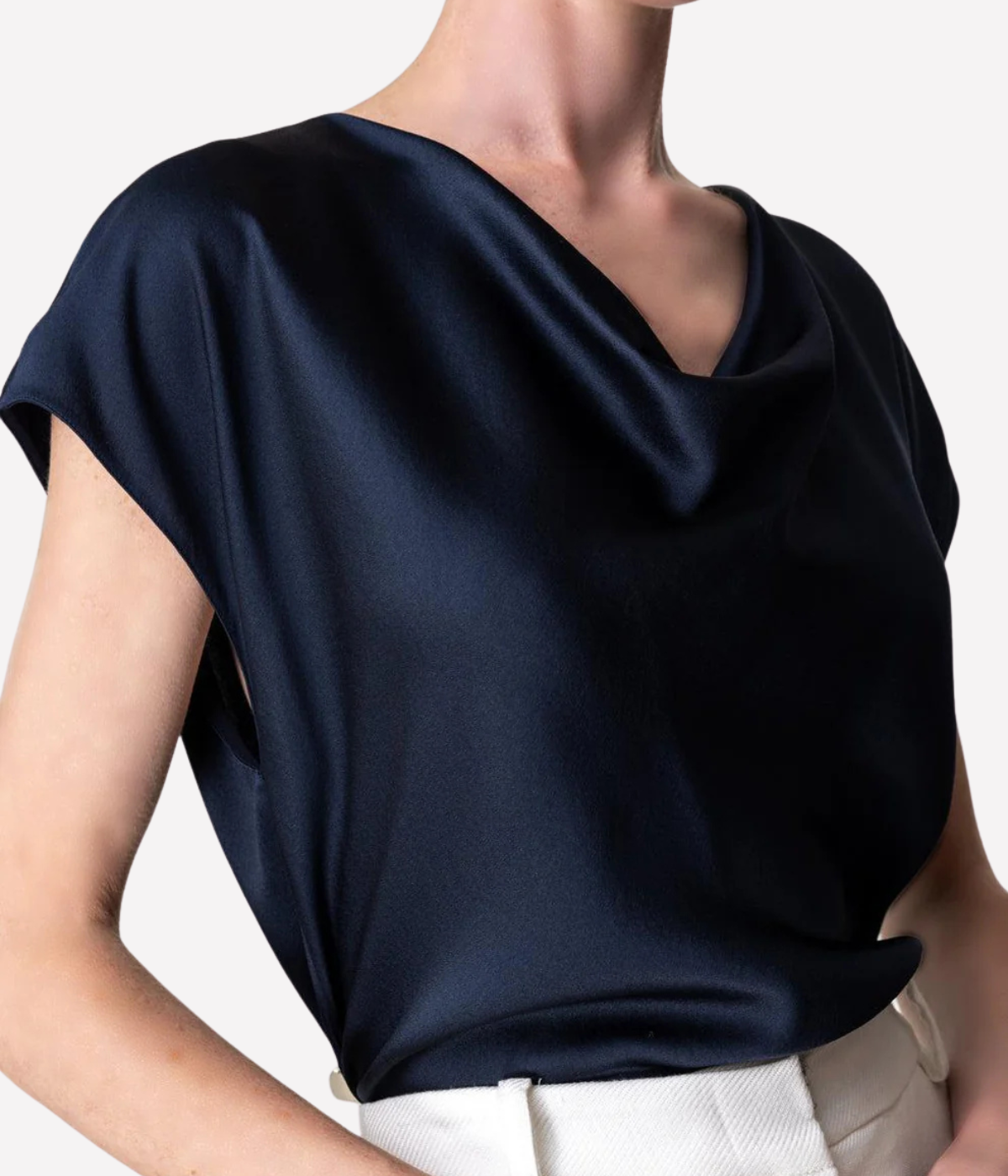 Cowl Neck Cap Sleeve Blouse Top in COASTAL