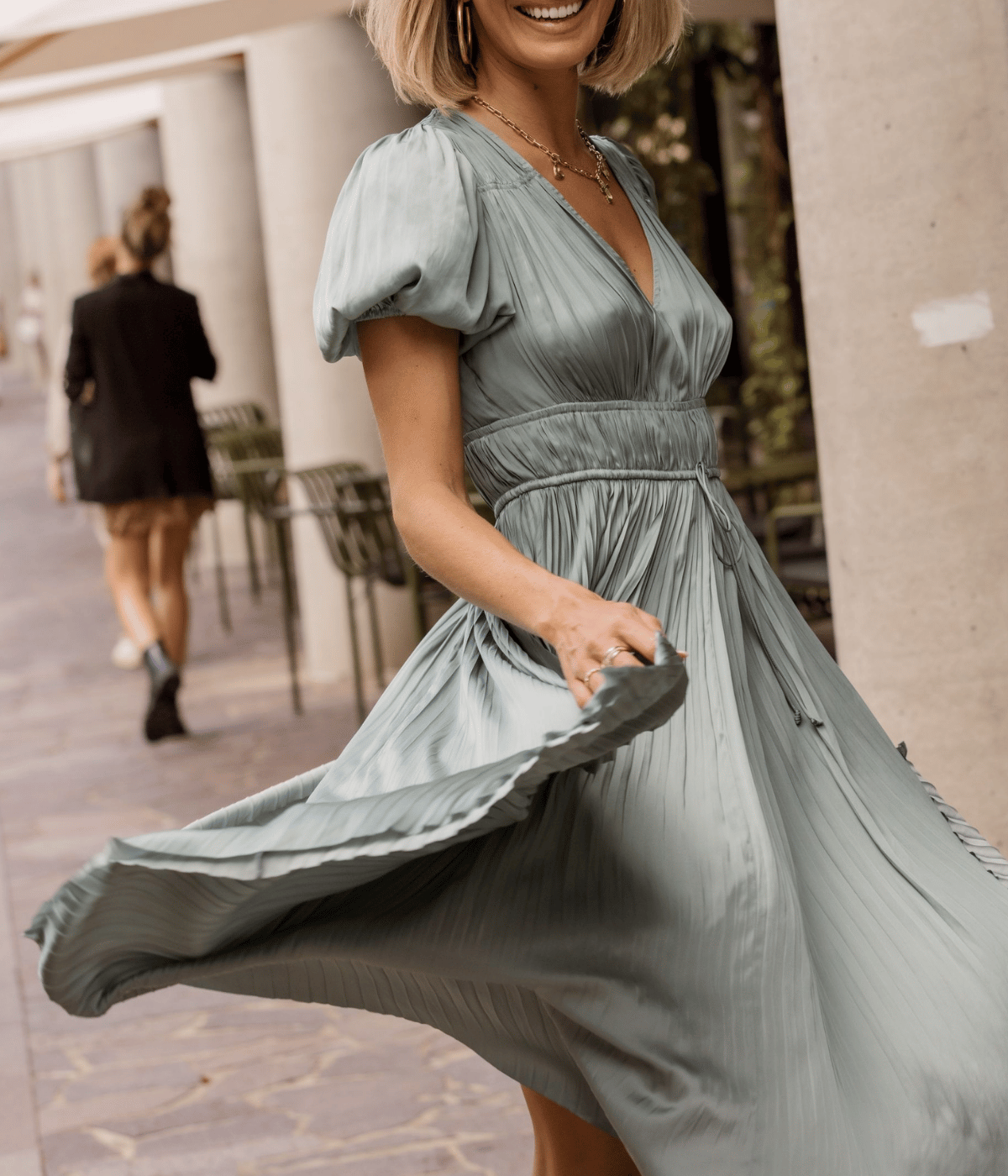 Audra Puff Sleeve Dress in Sea Glass