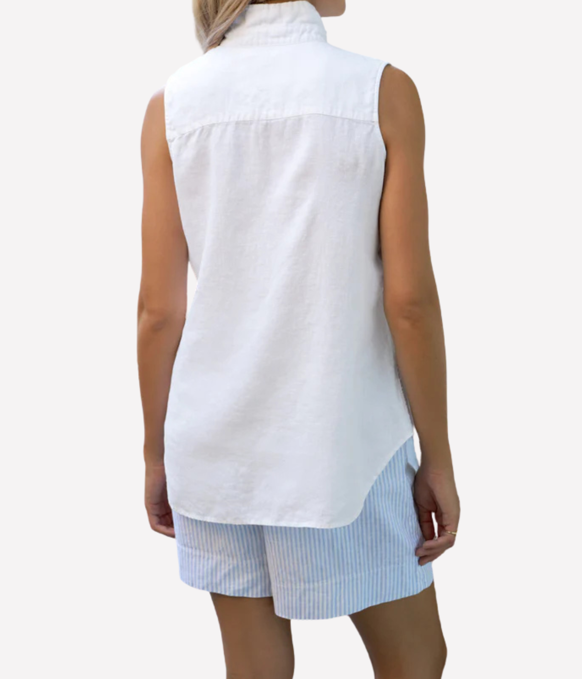 Finley Linen Sleeveless Button Up In White