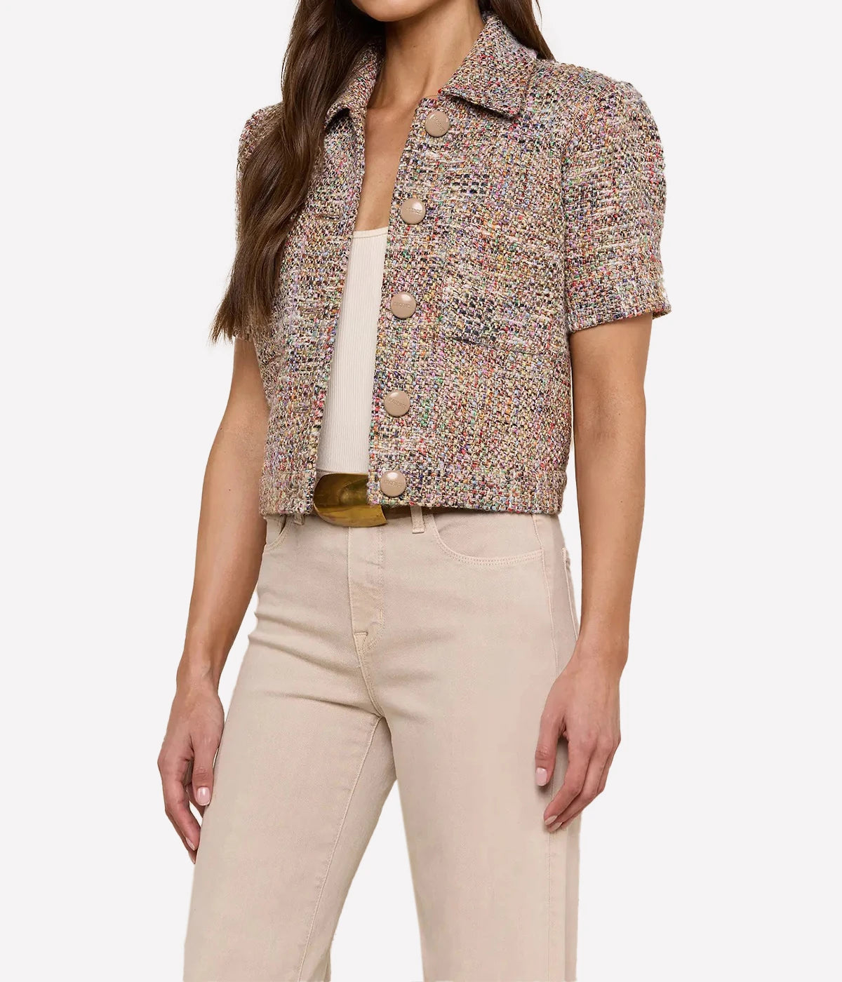 Chita Crop Short Sleeve Jacket in Rainbow Tweed