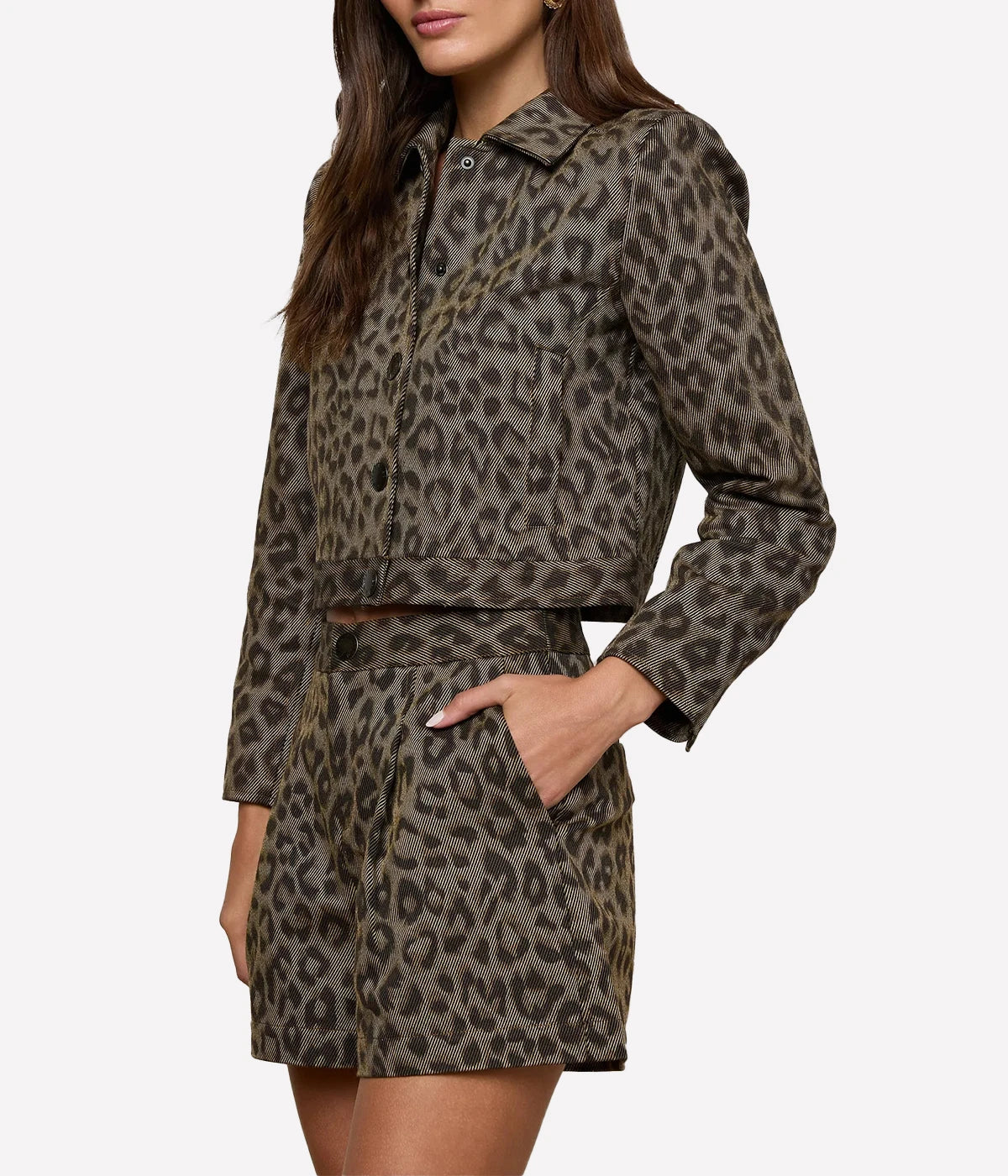 Marla Crop Jacket in Tan Multi Leopard Shaw