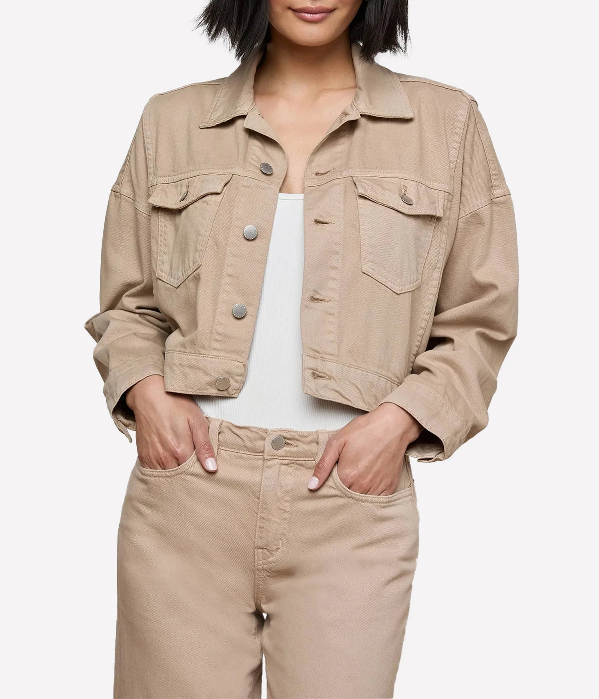 Vianney Hi-Lo Crop Jacket in Pale Khaki