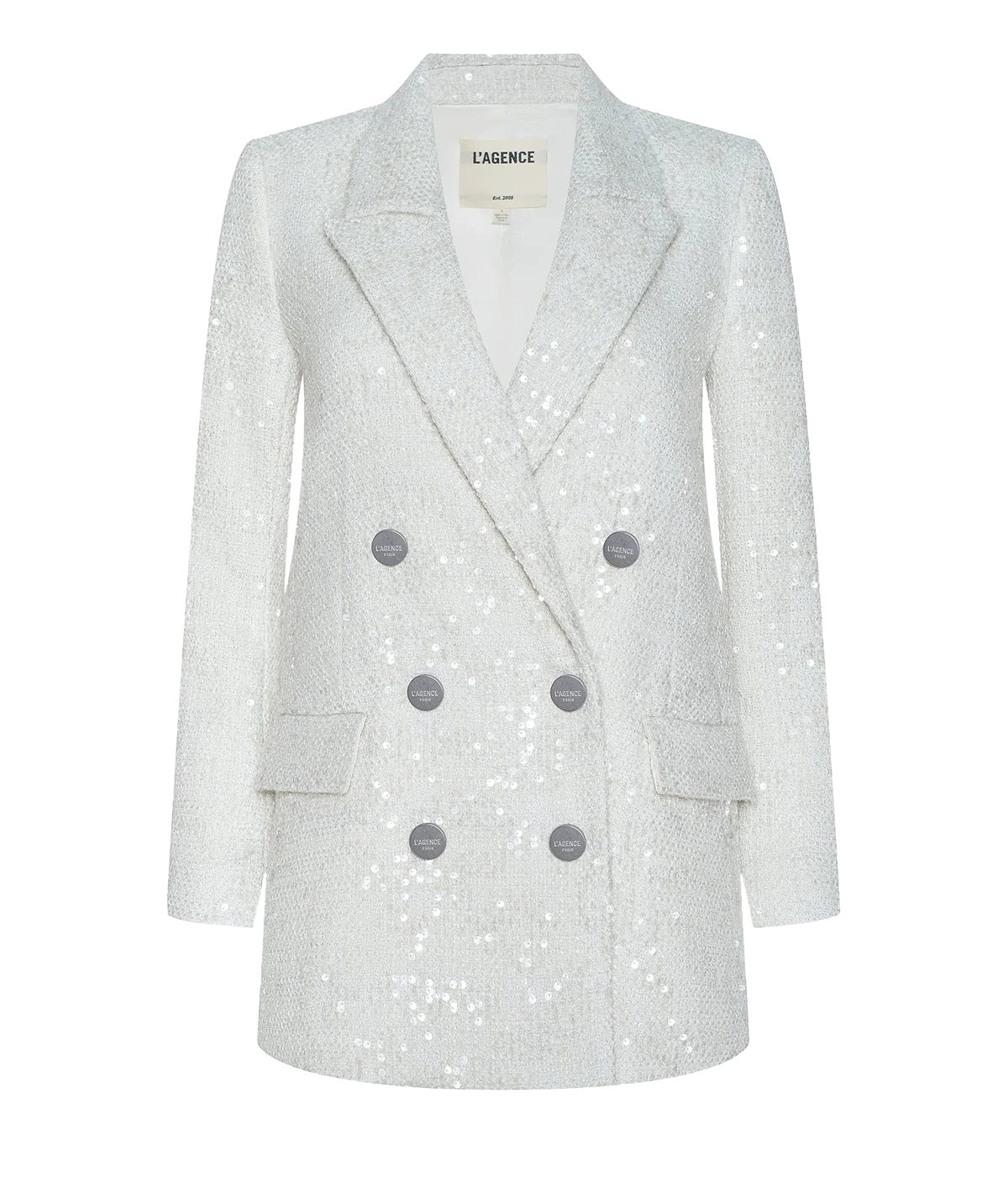 Cambrie Oversized Blazer in White Tweed & Clear Sequin