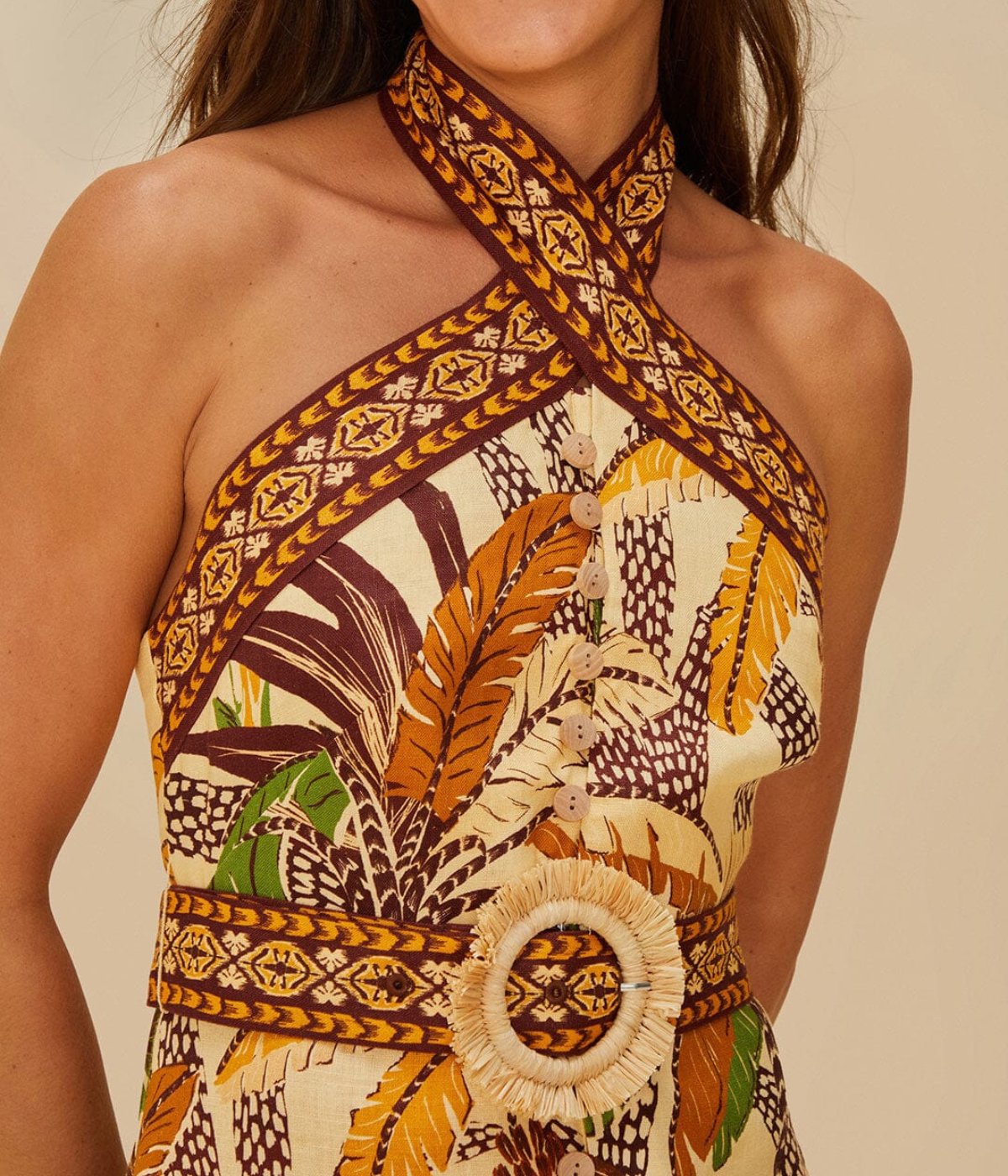 Foliage Halter Neck Dress in Sketch Sand