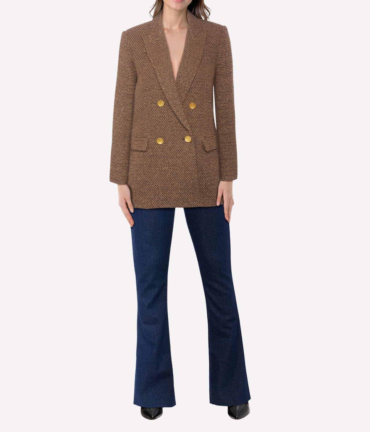 Riva Knit DBL Breasted Blazer in Hot Fudge Cinnamon