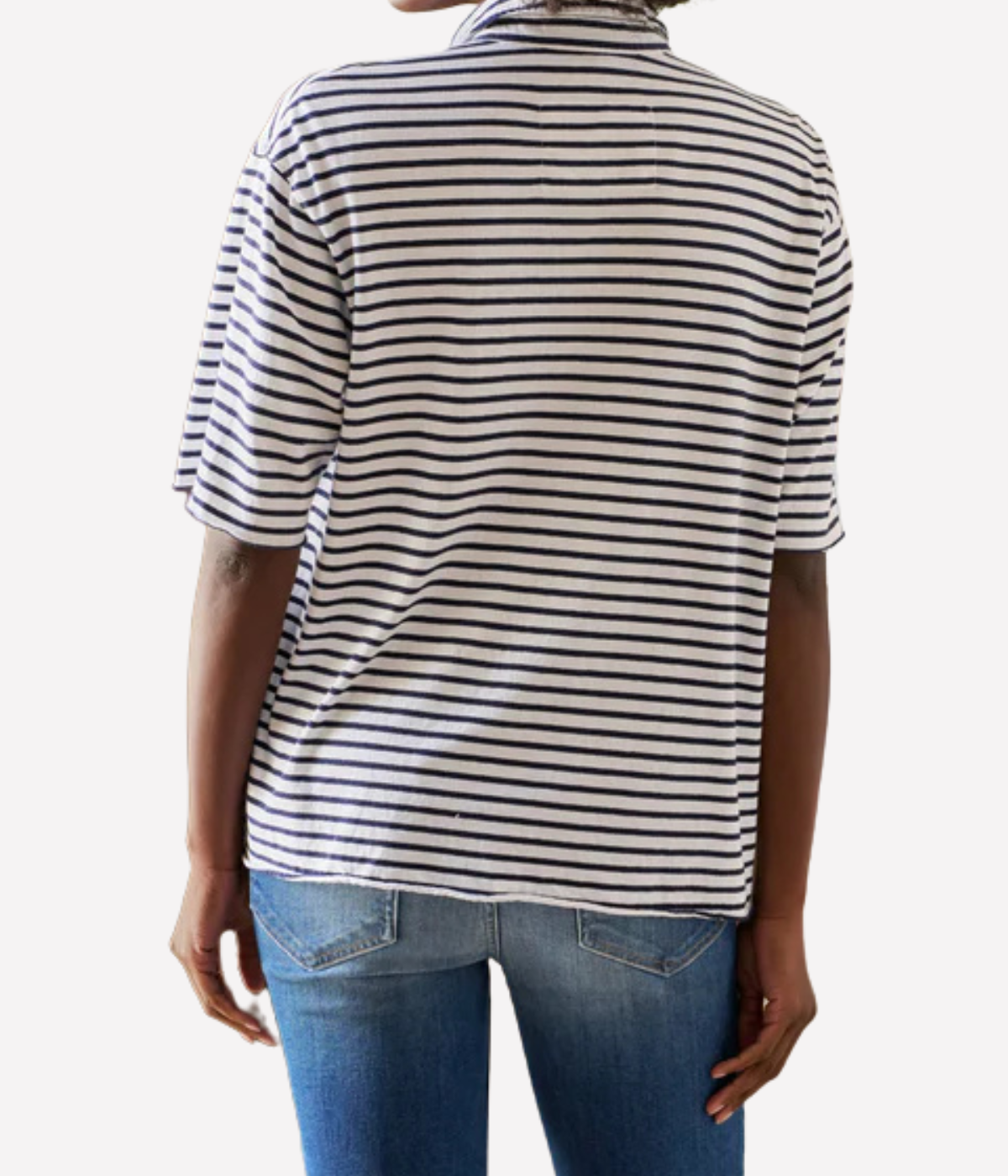 Patty Short Sleeve Jersey Henley in White Navy Stripe