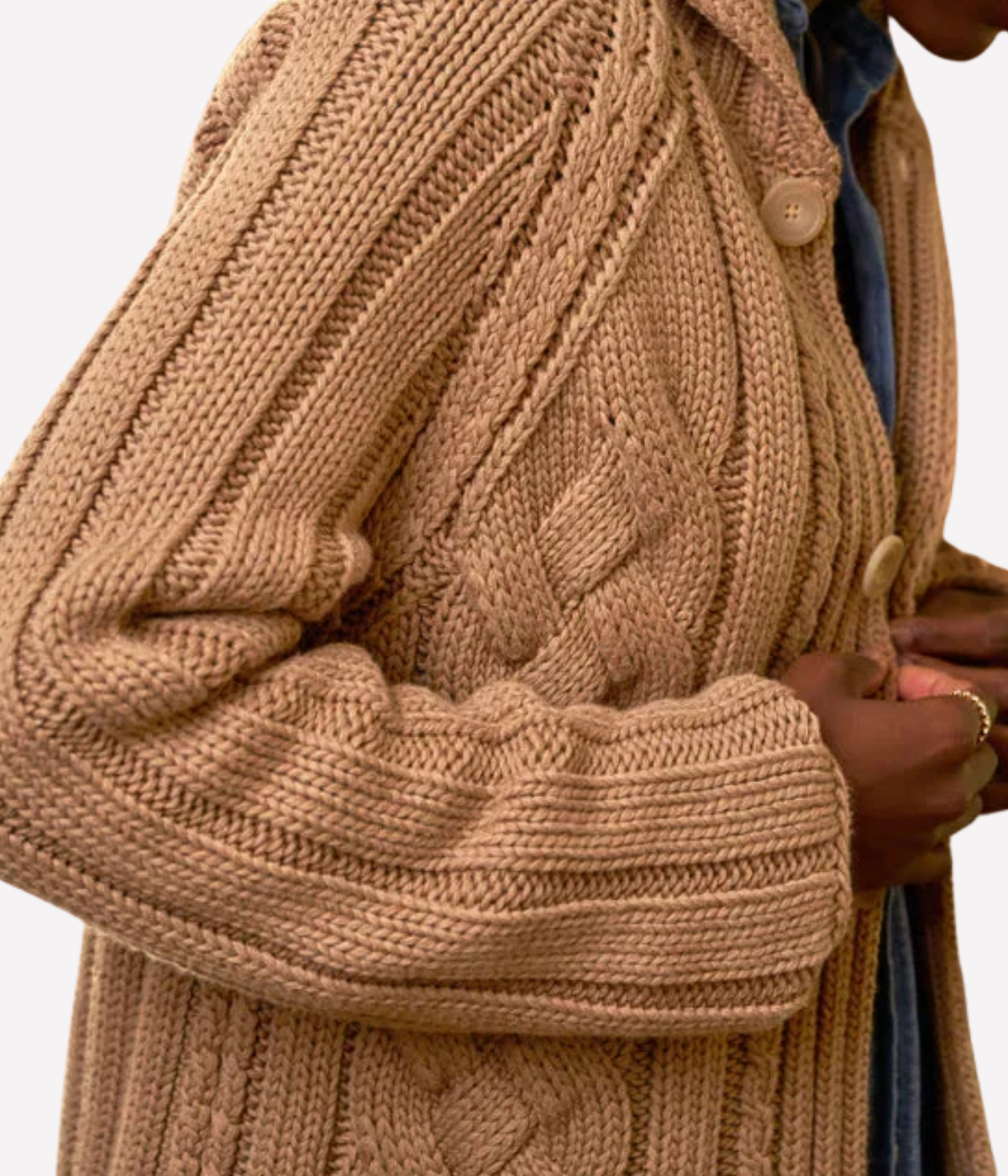 Mini Cotswolds Cable Cardigan in Camel