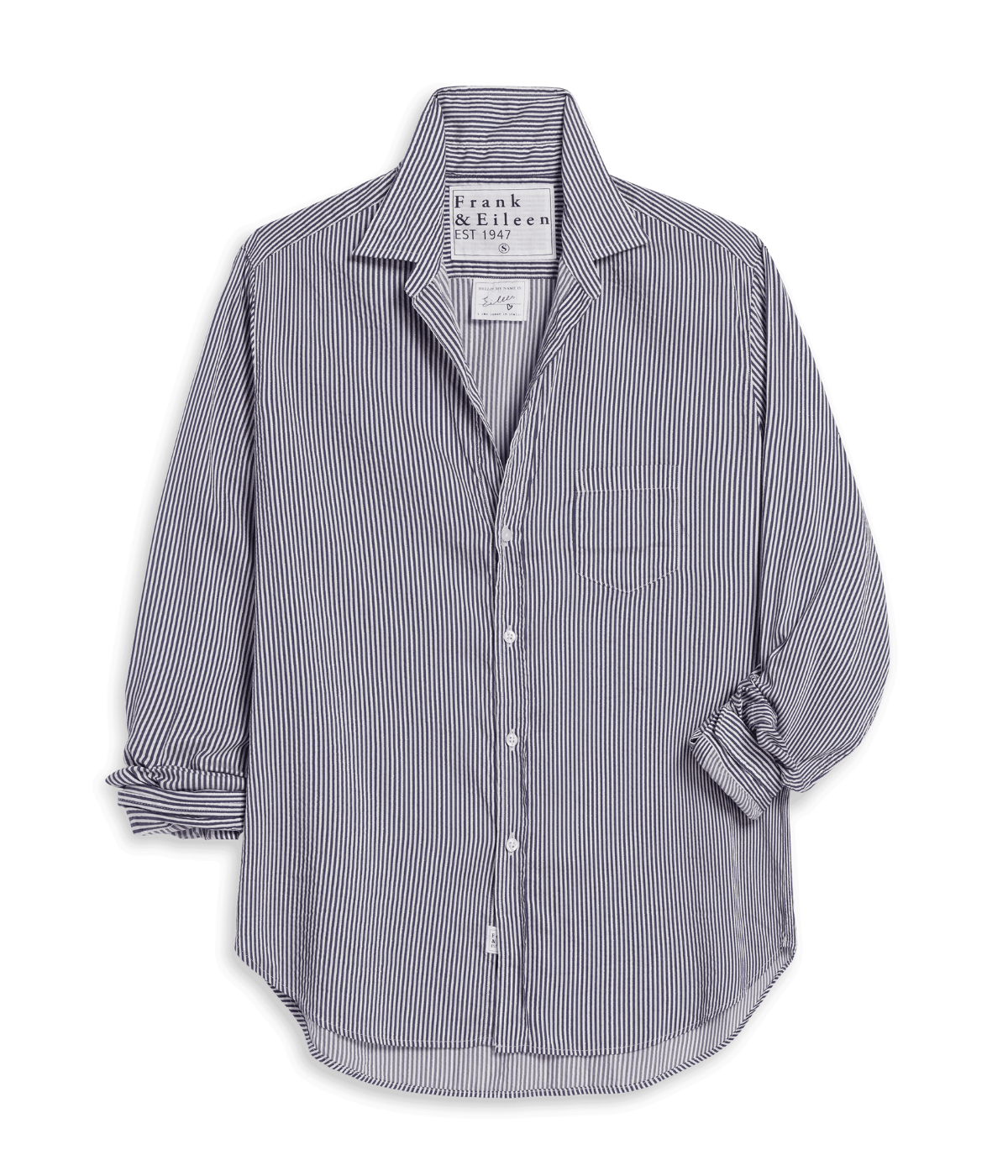 Eileen Woven Button Up in Blue_White_Silver Stripe