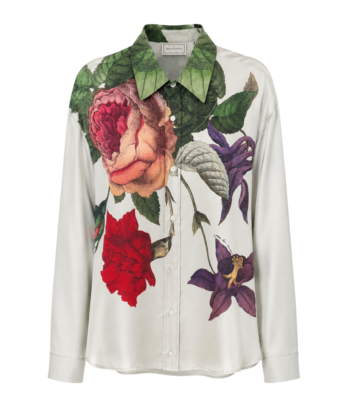 Aloe Silk Longsleeve Shirt in Mint Floral