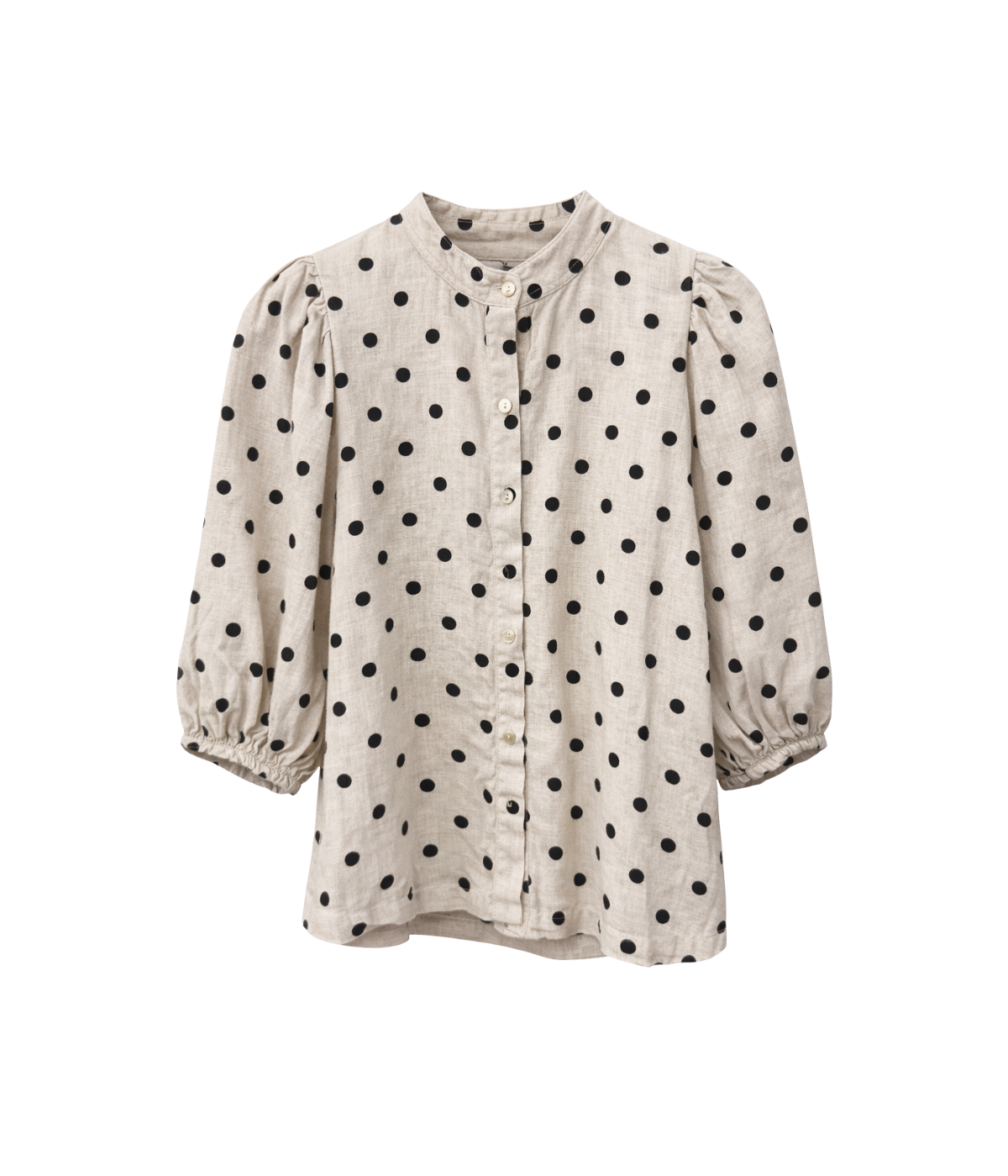 Bubble Linen Shirt in Natural Black Polka Dot