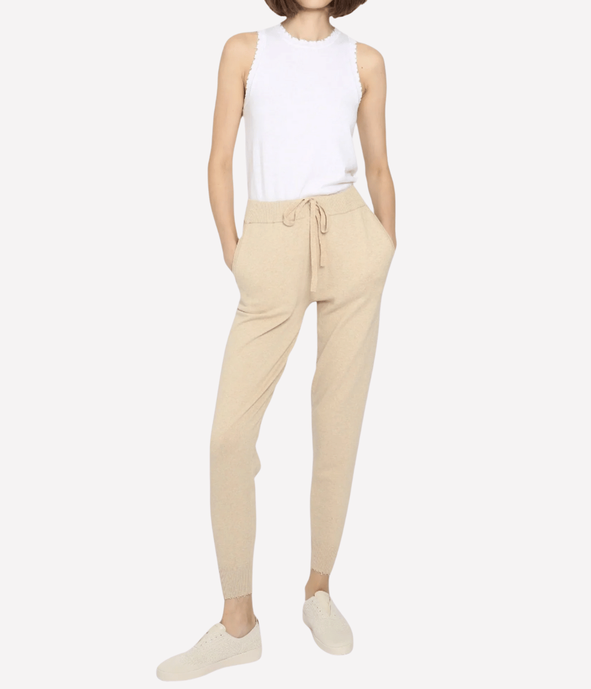Cashmere Frayed Jogger Pant in brown sugar