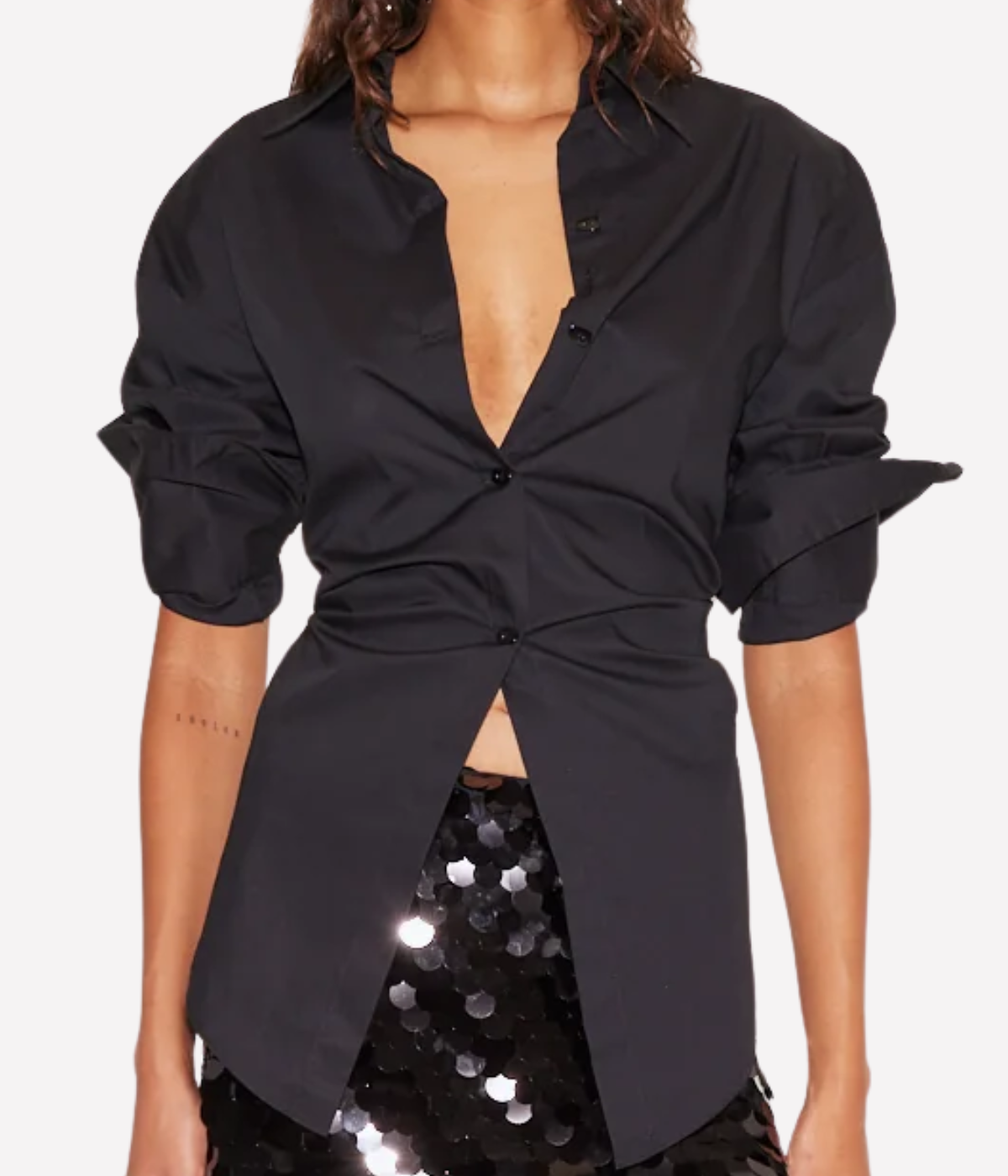 Loch Poplin Button Up in Black