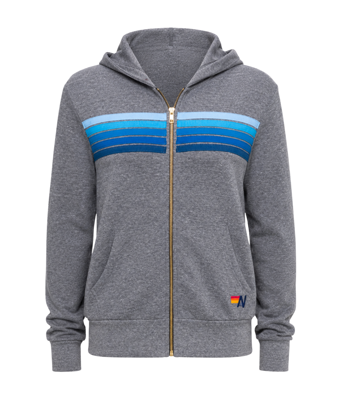 5 Stripe Zip Hoodie in Heather Grey & Blue