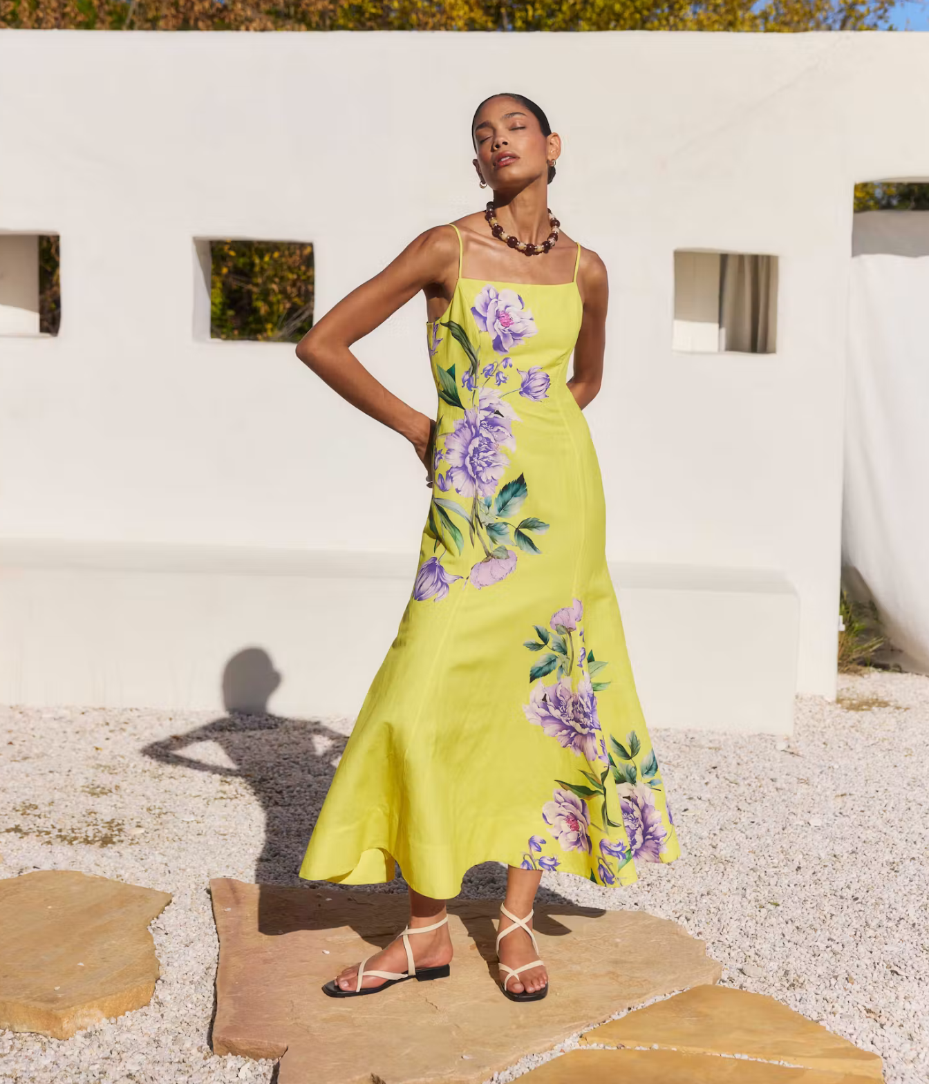 Paneled Midi Dress In Yellow