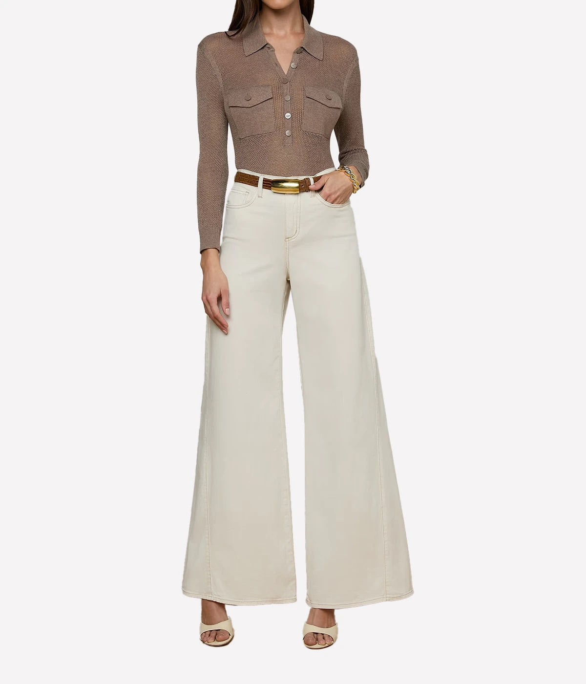 Beau High Rise Wide Leg Denim Jean In Macadamia