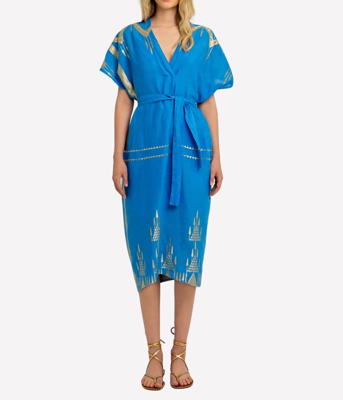 Roots Belted Kaftan in Blue Gold
