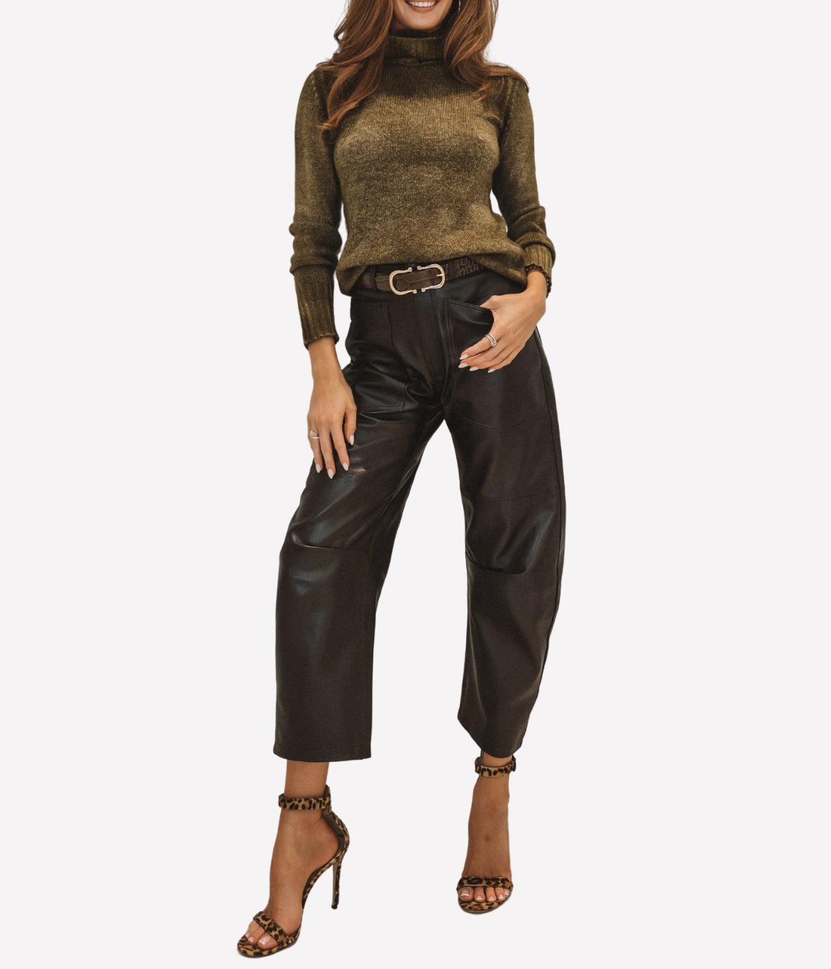 Hand Painted High Neck Pullover in Olive