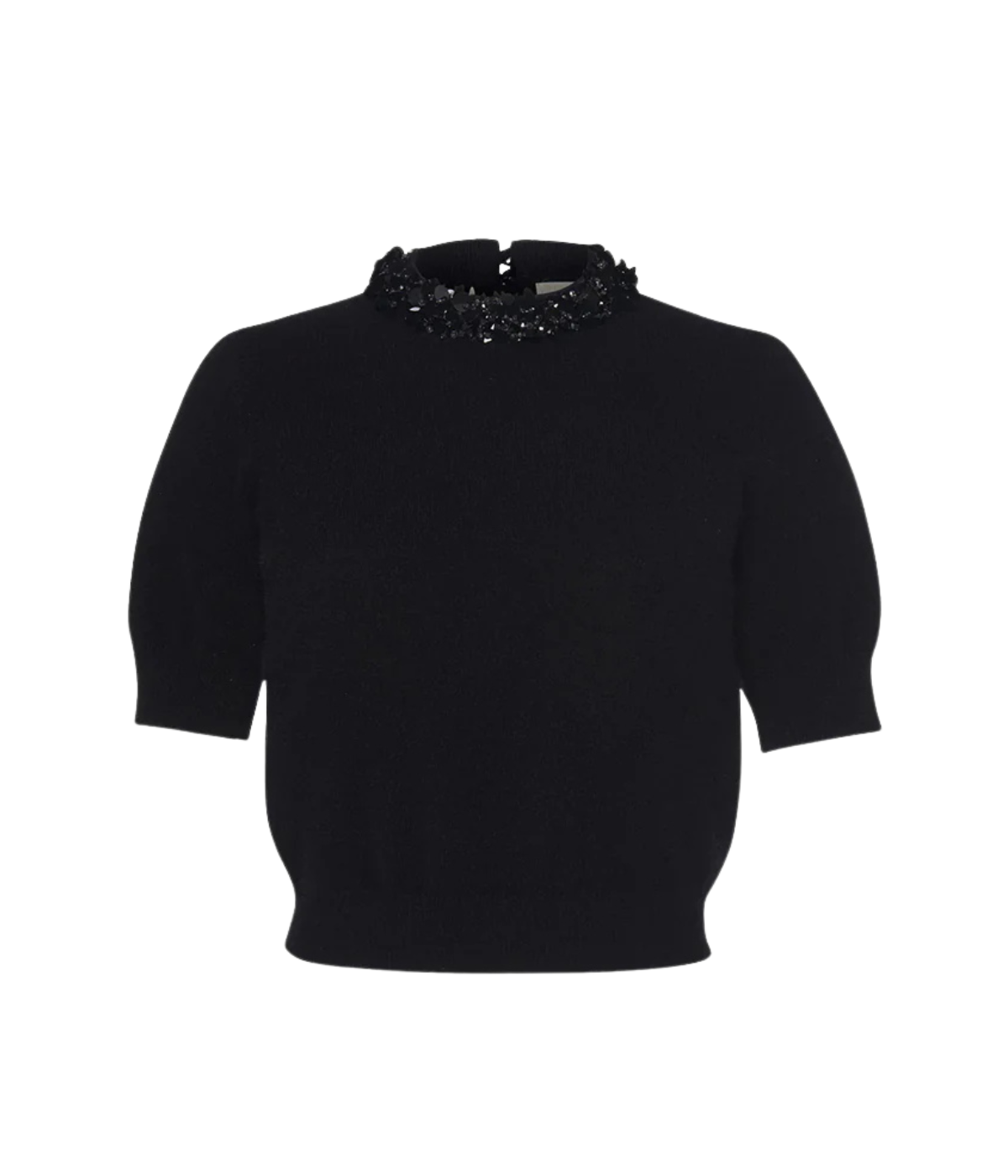 Liv Embroidered Cashmere Short Sleeve in Noir
