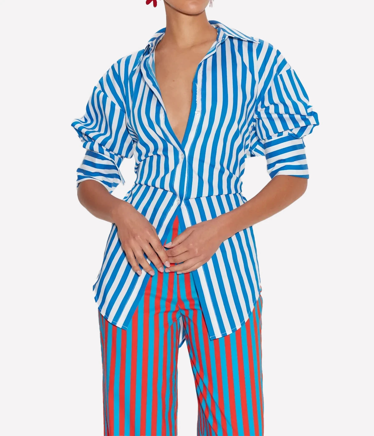 Loch Striped Poplin Button Up in Blue Stripe