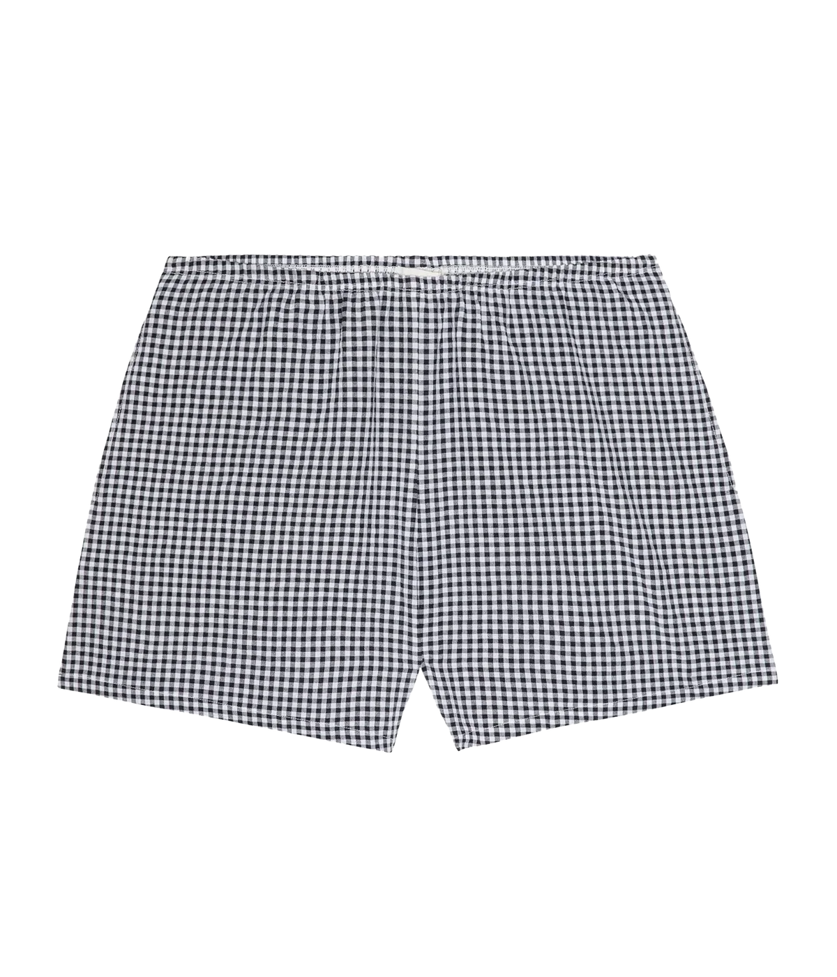 DONNI. The Cotton Gingham Tap Short in JET - product flat lay