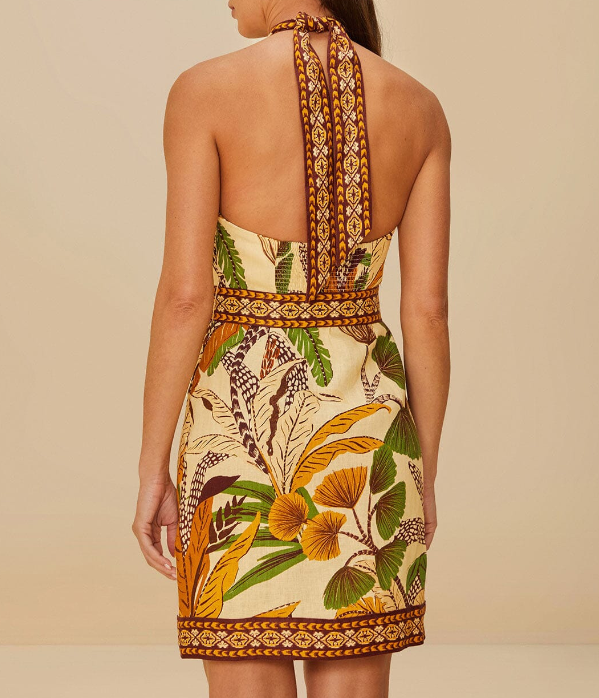 Foliage Halter Neck Dress in Sketch Sand