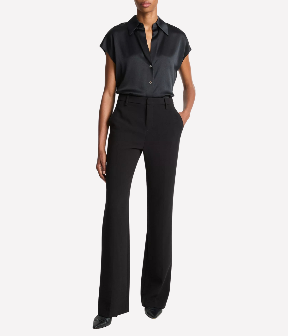 Cap Sleeve Ruched Back Blouse in Black