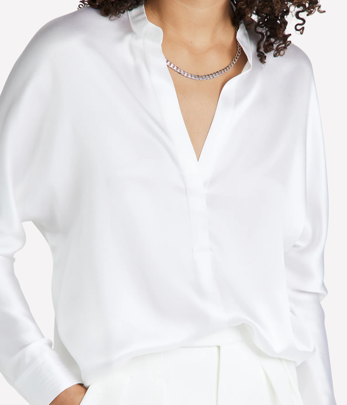 Band Collar Blouse in Optic White